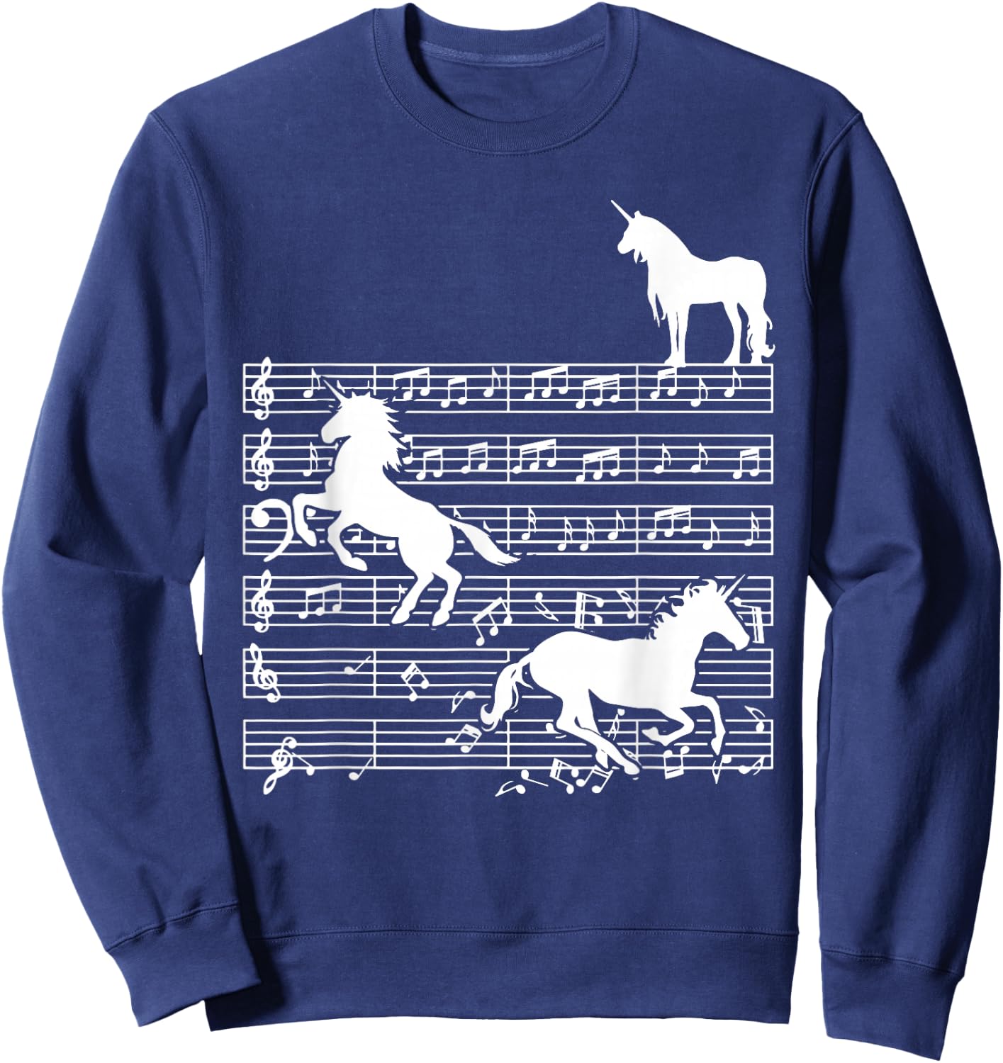 Music Notes with Unicorn on Music Sheet - Music Teacher Sweatshirt - Sweatshirt | Navy