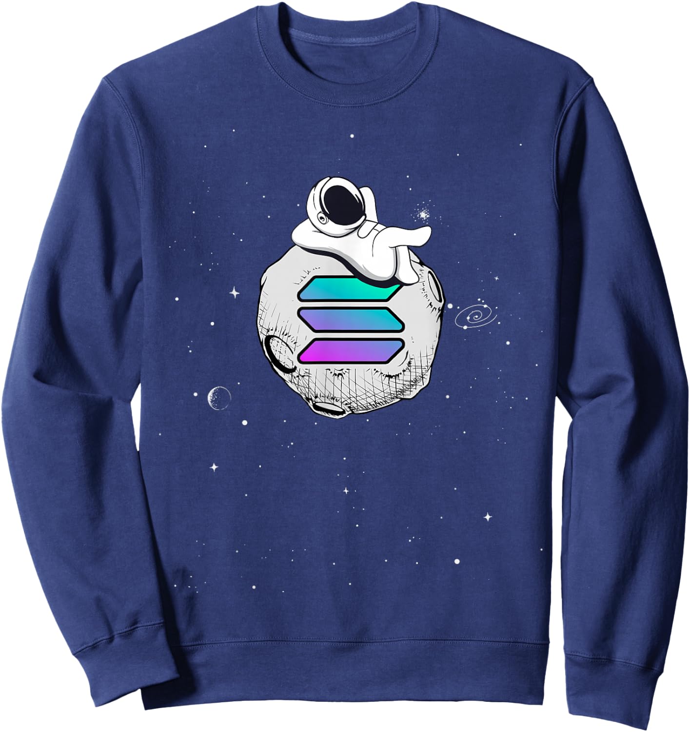 Cryptocurrency Fun Relaxing Space Man On Solana Moon Sweatshirt - Sweatshirt | Navy