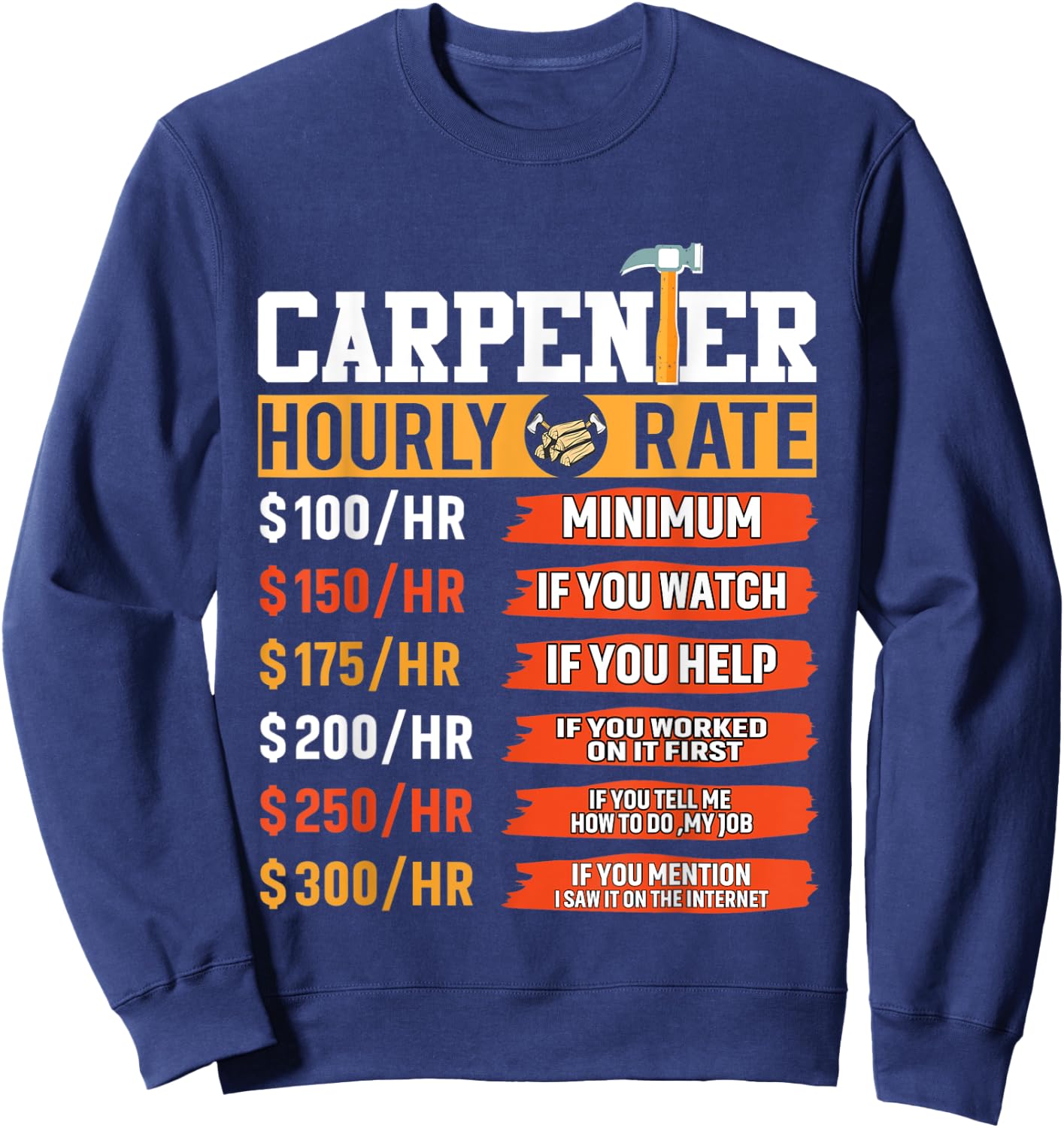 Carpenter Hourly Rate Funny Father's Day Carpenter Sweatshirt - Sweatshirt | Navy