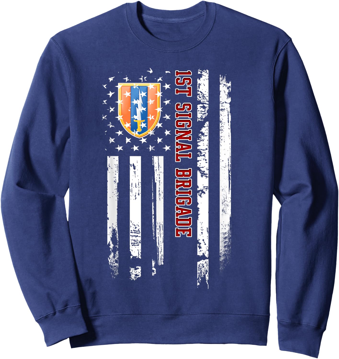1st Signal Brigade Veteran American Flag Veterans Day Xmas Sweatshirt - Sweatshirt | Navy
