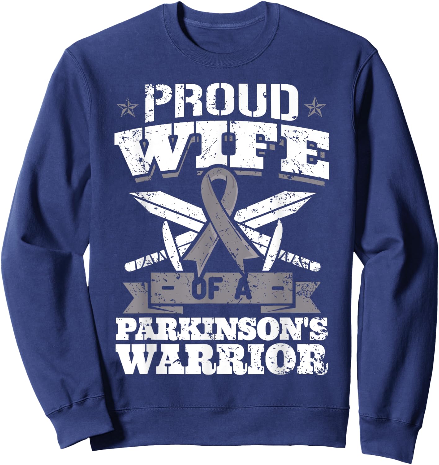 Proud Wife Of A Parkinson's Warrior PD Awareness Ribbon Sweatshirt - Sweatshirt | Navy