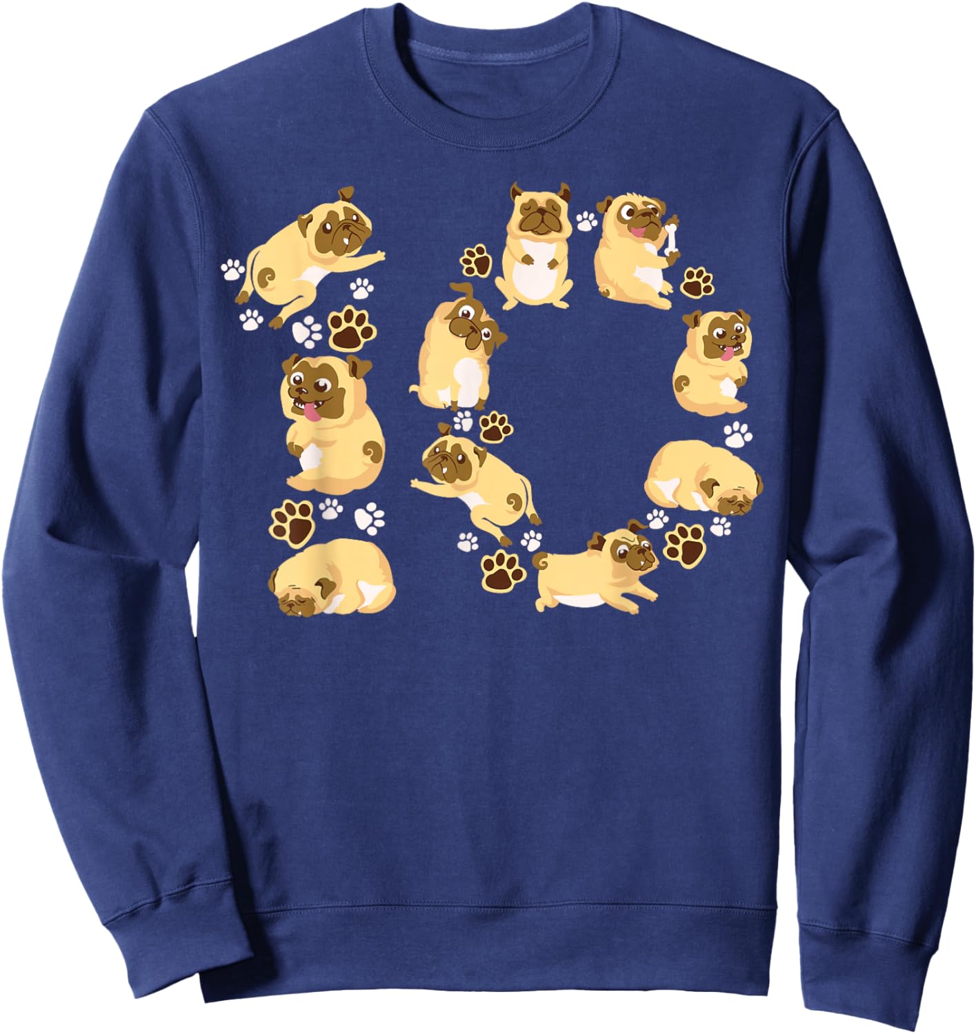 Cute Dog 10th Birthday Gift | Cool 10 Years Old Pug Boy Girl Sweatshirt - Sweatshirt | Navy