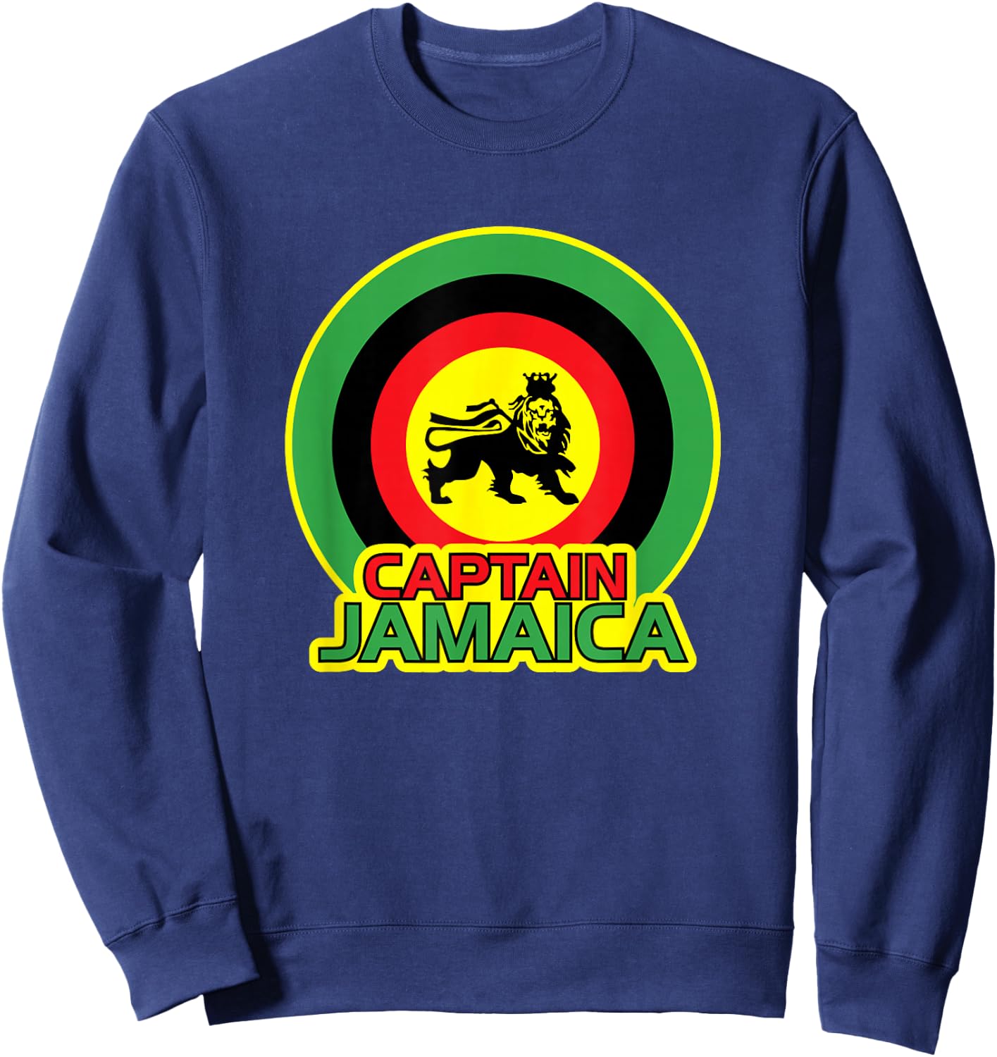 Jamaican Captain Jamaica Reggae Music Shield Lion Design Sweatshirt - Sweatshirt | Navy