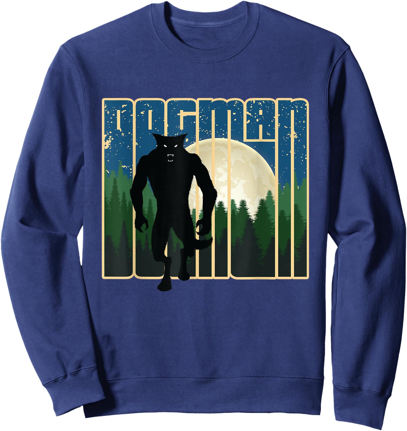 Dogman - Michigan Wisconsin Cryptid Retro Werewolf Forest Sweatshirt - Sweatshirt | Navy