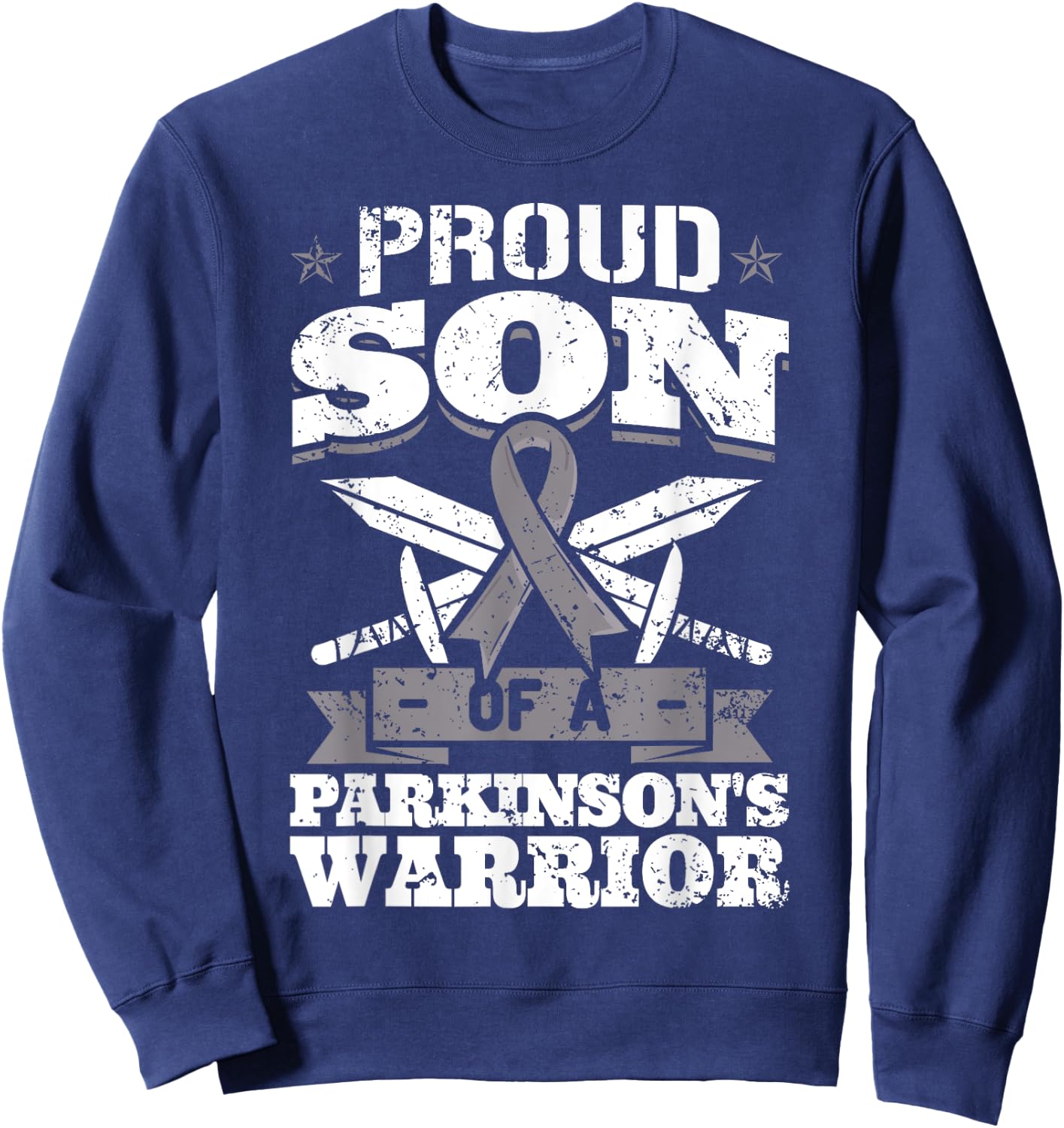 Proud Son Of A Parkinson's Warrior PD Awareness Ribbon Sweatshirt - Sweatshirt | Navy