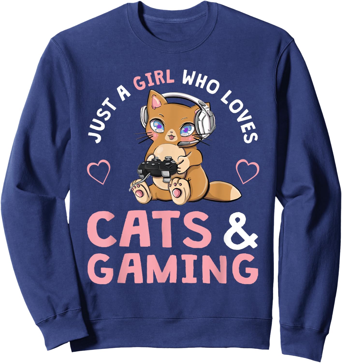 Just A Girl Who Loves Cats and Gaming Cute Gamer Cat Small Sweatshirt - Sweatshirt | Navy