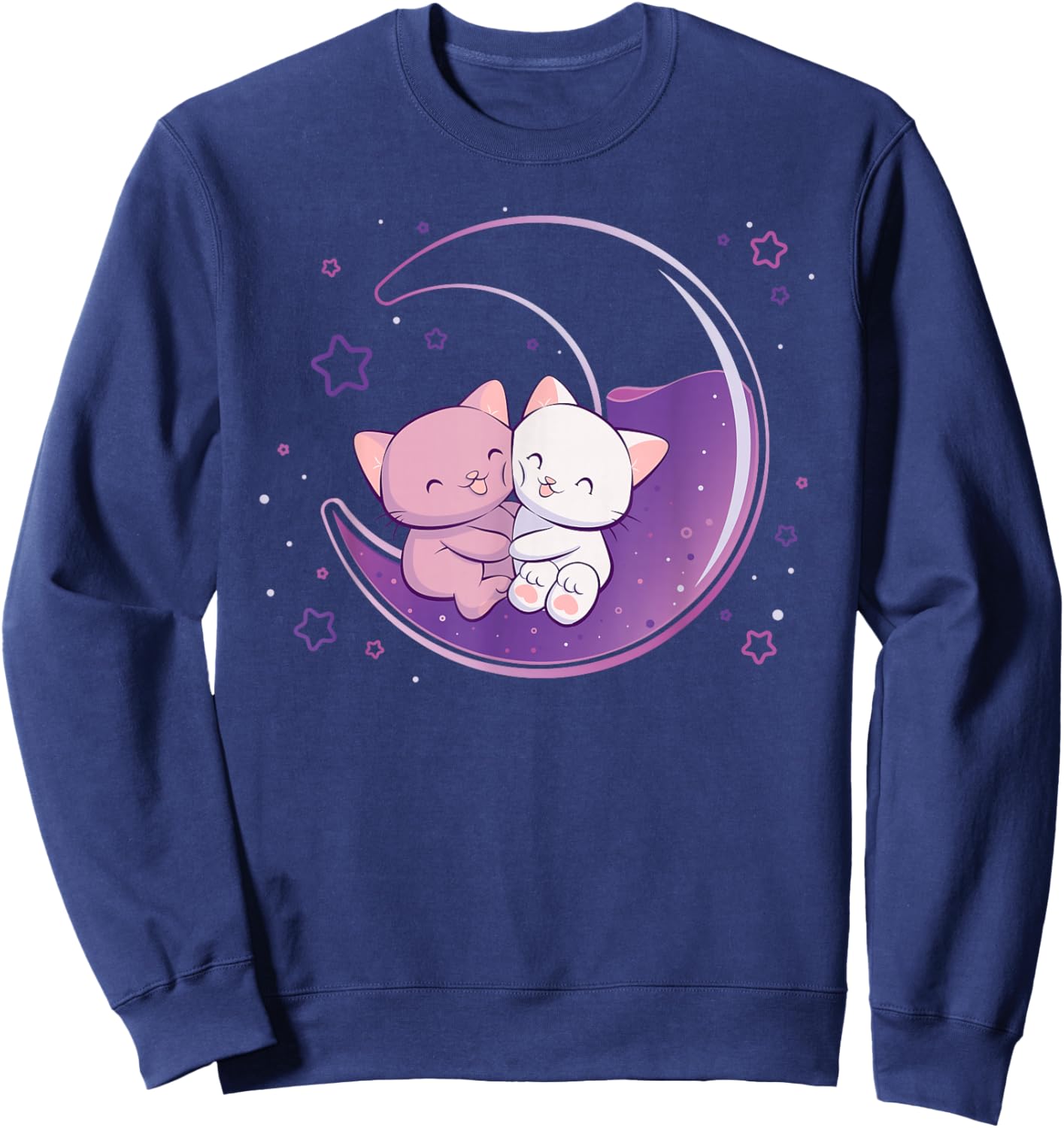 Cute Cats on Purple Moon Kawaii Anime Sweatshirt - Sweatshirt | Navy