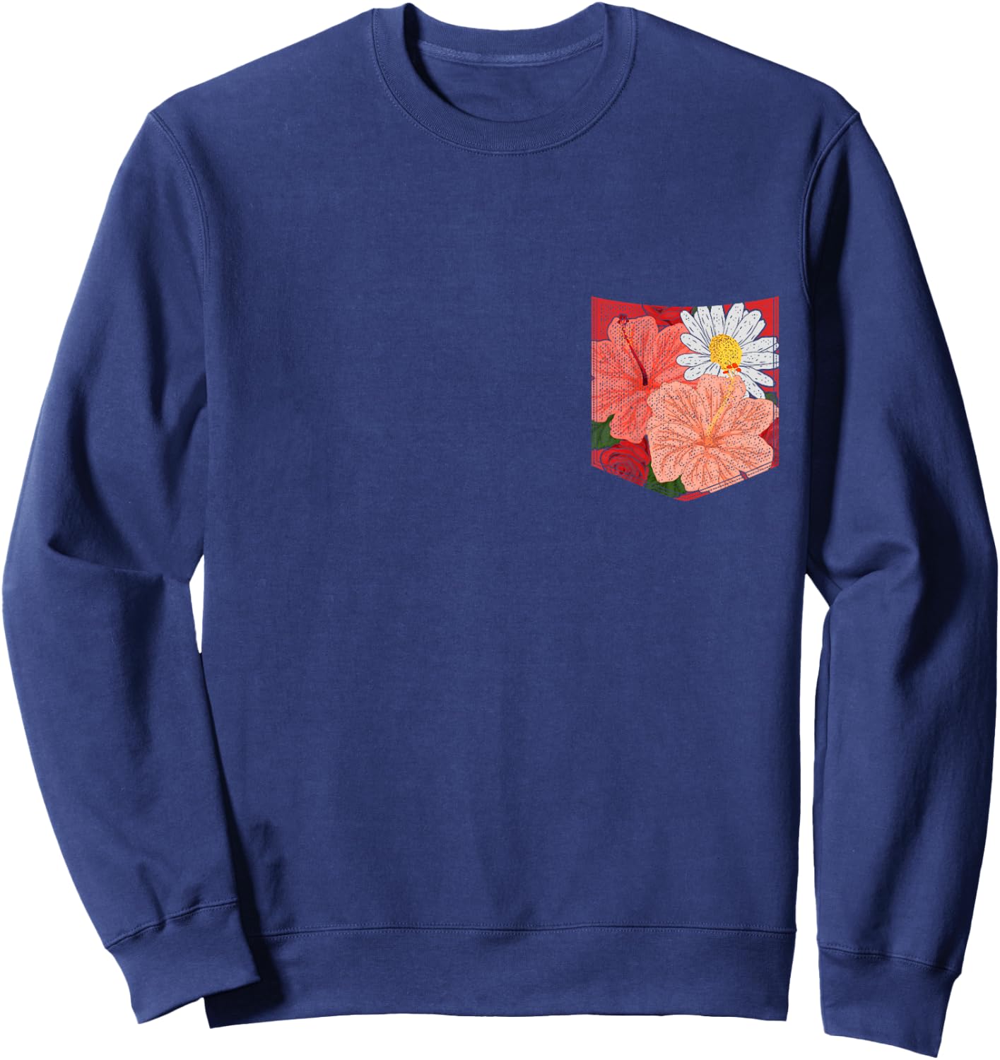 Flower Blossom Hibiscus Daisy Floral Pocket Botanical Sweatshirt - Sweatshirt | Navy