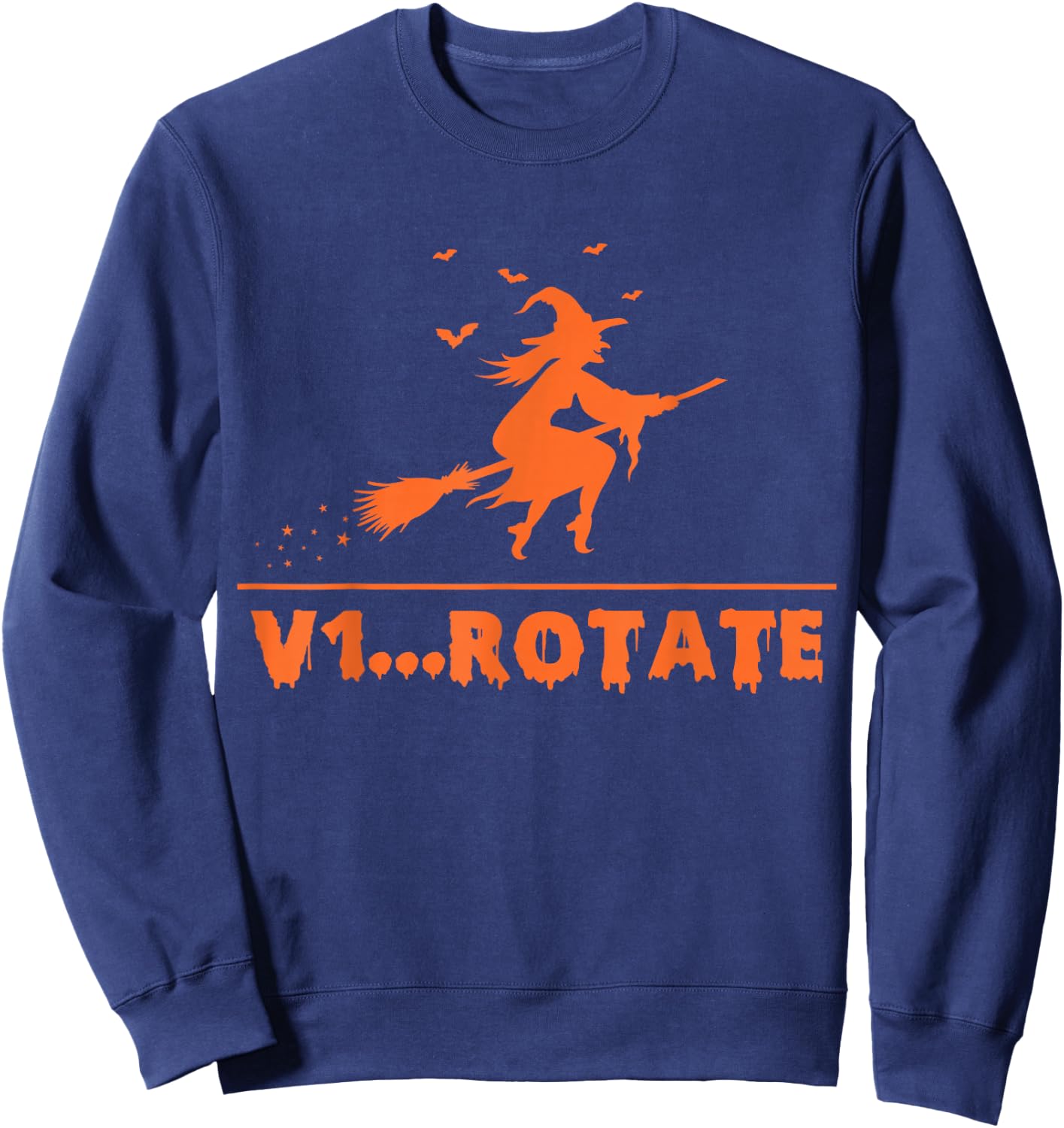 Witch Pilot taking off broom V1 Rotate Funny Halloween Sweatshirt - Sweatshirt | Navy