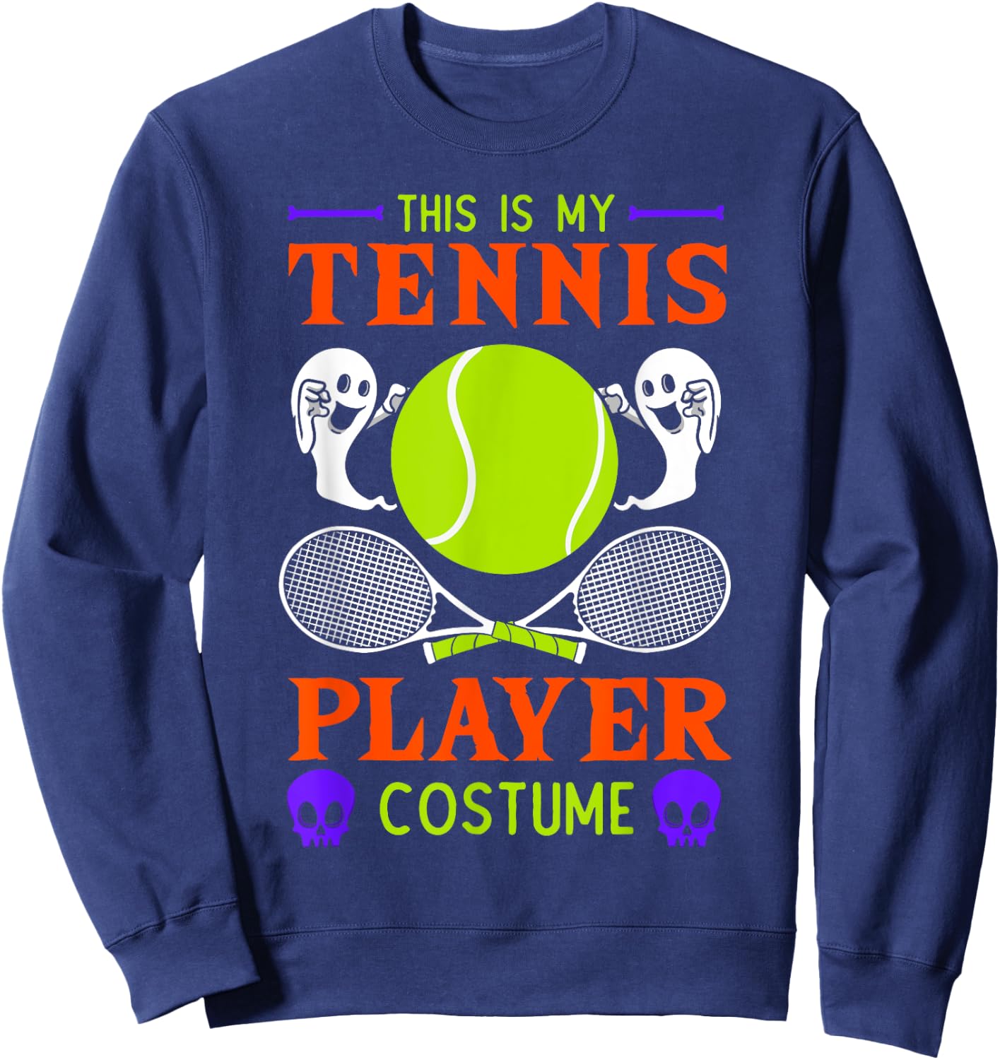 Halloween Tennis Player Sport Spooky Ghost Costume Sweatshirt - Sweatshirt | Navy
