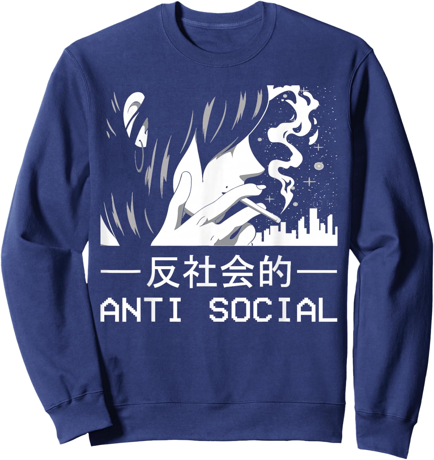 Alt Indie Aesthetic Egirl Eboy Clothes Anime Merch Japanese Aesthetic Antisocial Anime Girl Sad Soft Grunge Sweatshirt - Sweatshirt | Navy