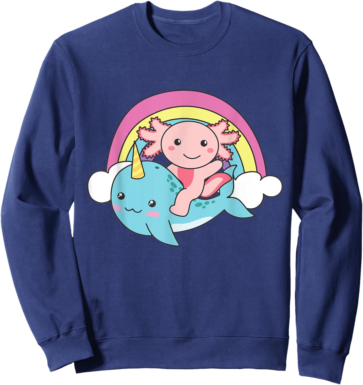 Narwhal Cute Axolotl Ocean Unicorn Kawaii Narwhals Sweatshirt - Sweatshirt | Navy