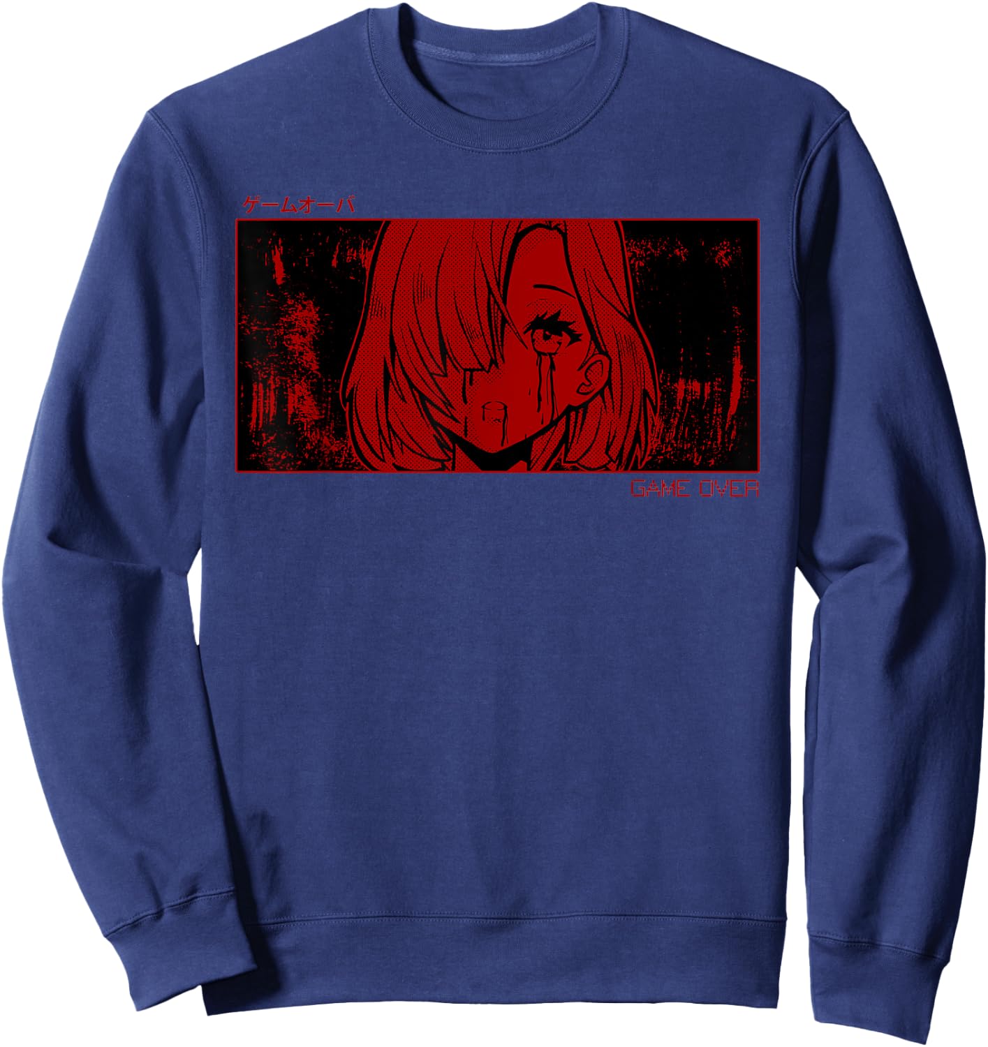 Soft Grunge Aesthetic Game Over Anime Girl Sad Harajuku Goth Sweatshirt - Sweatshirt | Navy
