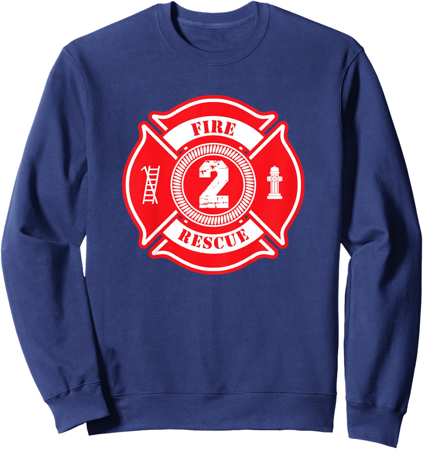 Kids 2nd Birthday Party Fireman Boy Two Year Old Firefighter Sweatshirt - Sweatshirt | Navy