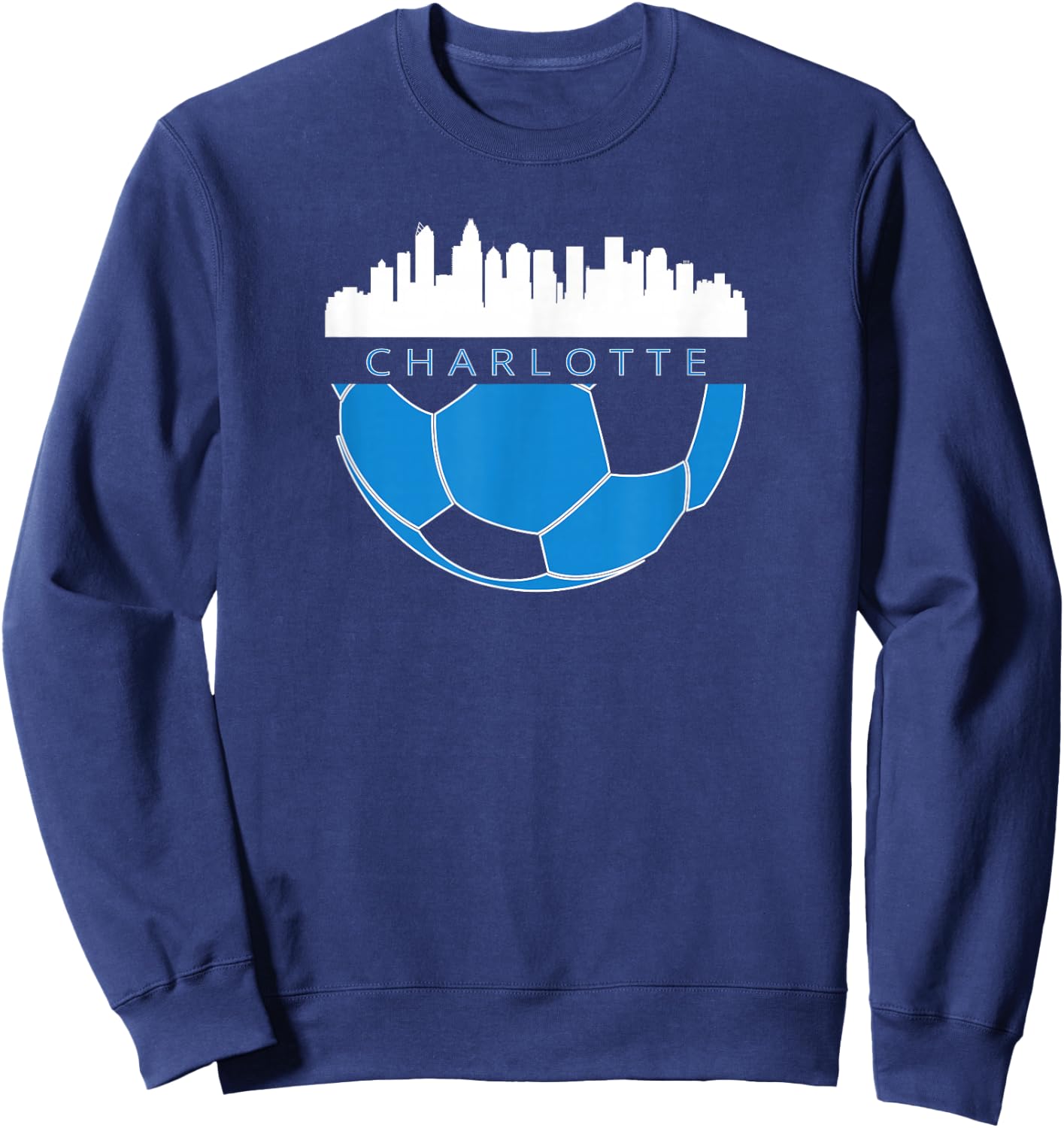 CLT Airport Code 704 Charlotte NC Skyline Art Footballer Fan Sweatshirt - Sweatshirt | Navy