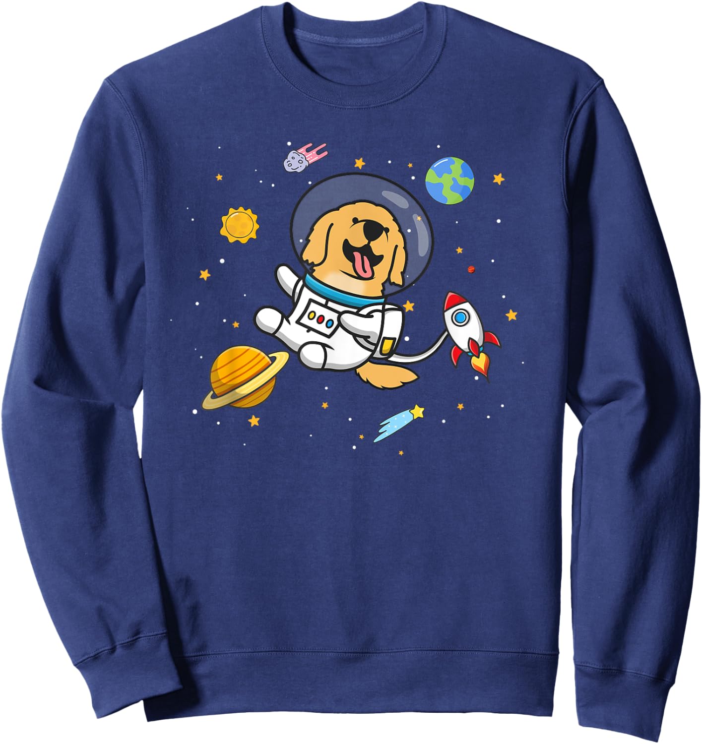 Funny Cute Kawaii Kids Boys Space Golden Retriever Lover Sweatshirt - Sweatshirt | Navy