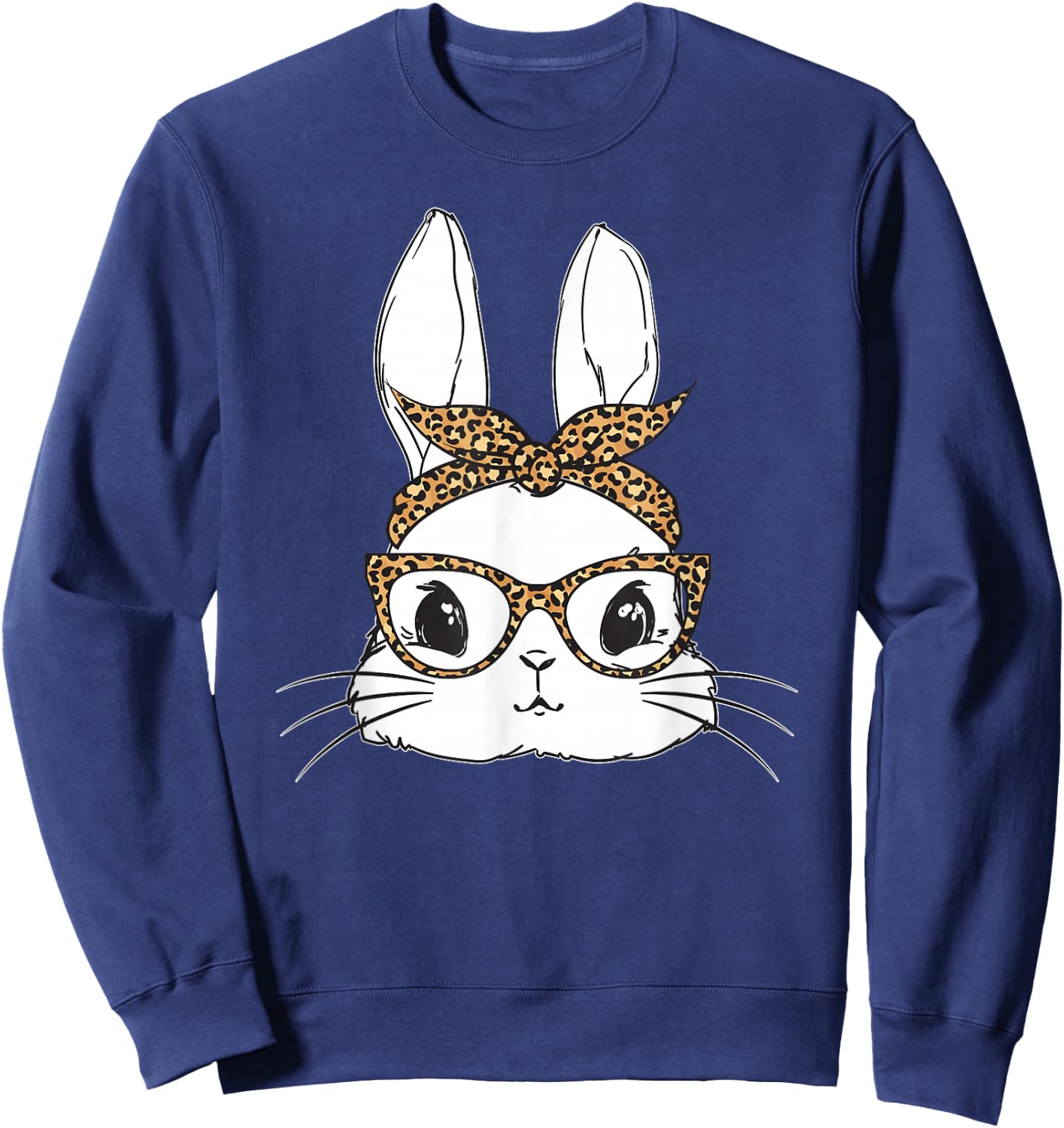 Women Easter Day Cute Bunny with Leopard Glasses Sweatshirt - Sweatshirt | Navy