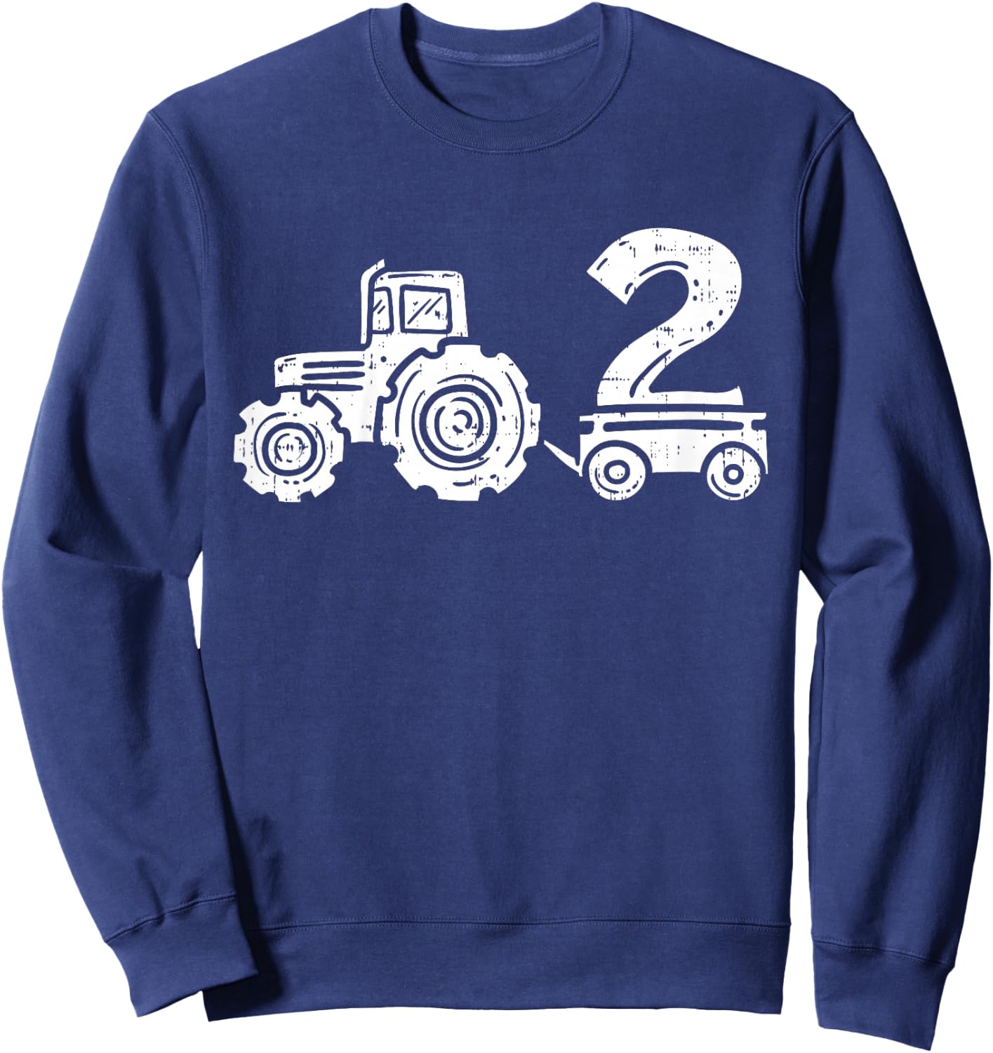 Kids 2 On Tractor Cute Truck Farm Second Birthday Party Boys Gift Sweatshirt - Sweatshirt | Navy