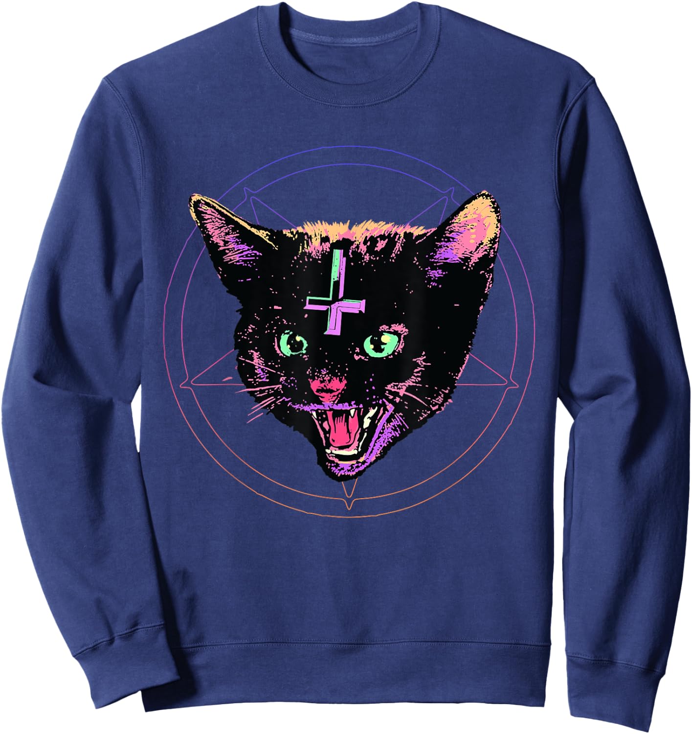 Goth Evil Cat T Shirt Lucipurr Kitten Cult Satanic Cat Lover Men Women Sweatshirt - Sweatshirt | Navy