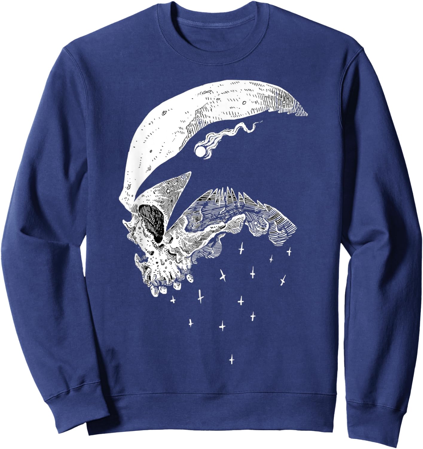 Raven Skull Viking Norse Occult Gothic Pagan Moon Norse Goth Sweatshirt - Sweatshirt | Navy