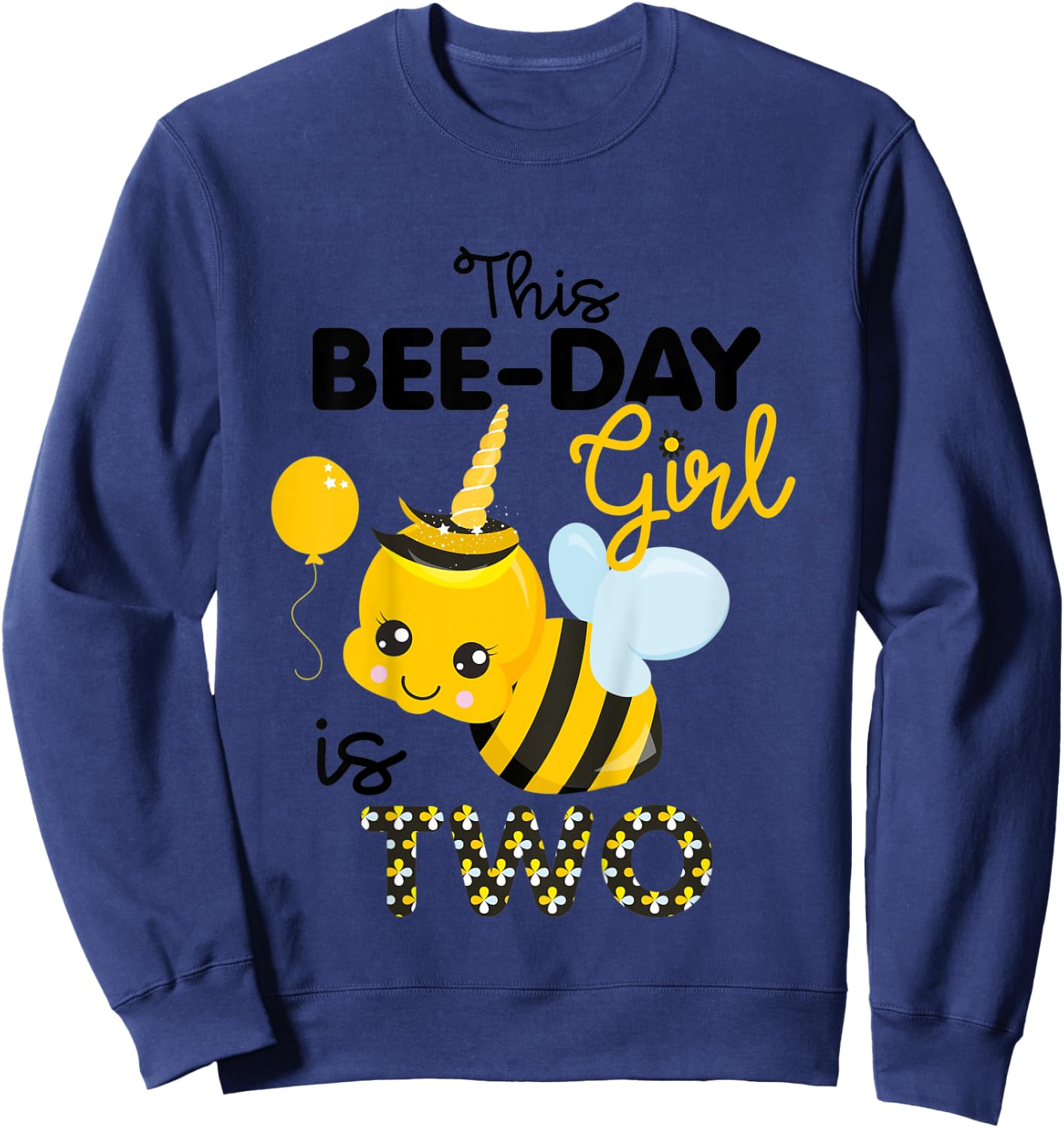 Kids 2nd Birthday Girl Bee Themed 2 Year Old Bday Matching Party Sweatshirt - Sweatshirt | Navy