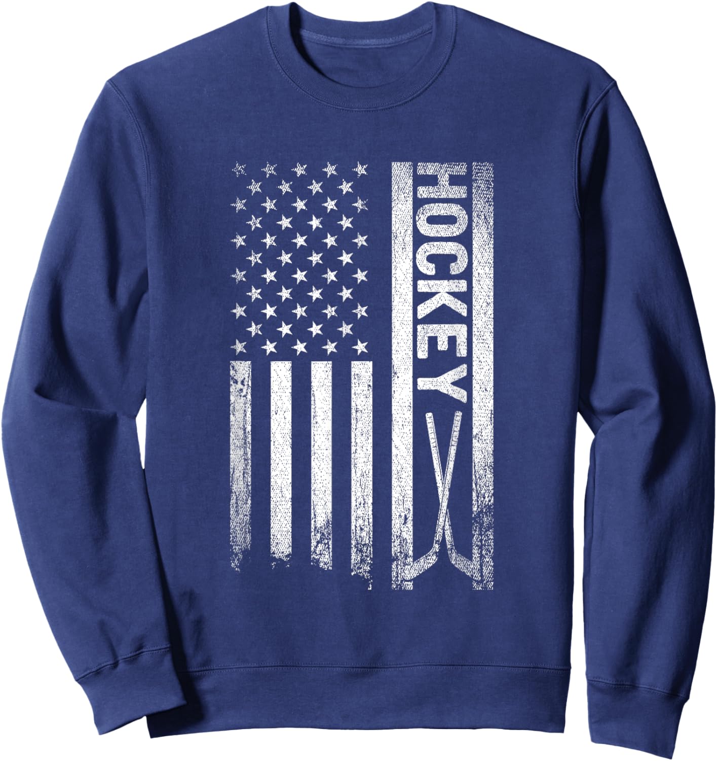 USA Flag Hockey Stick Patriotic Goalie Gift Ice Hockey Women Kids Men Sweatshirt - Sweatshirt | Navy