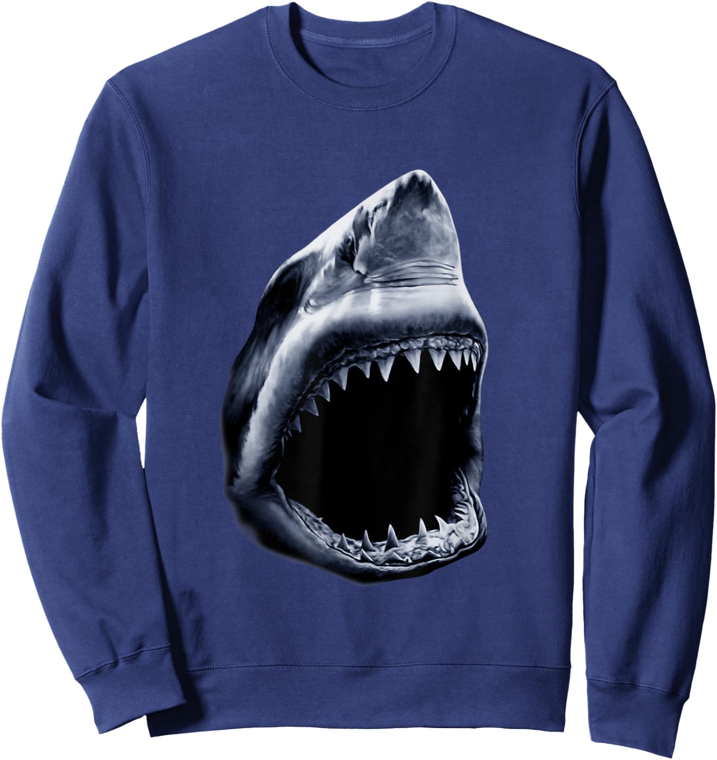Great Shark Face Graphic Ocean Bite Lover Giant White Fish Sweatshirt - Sweatshirt | Navy
