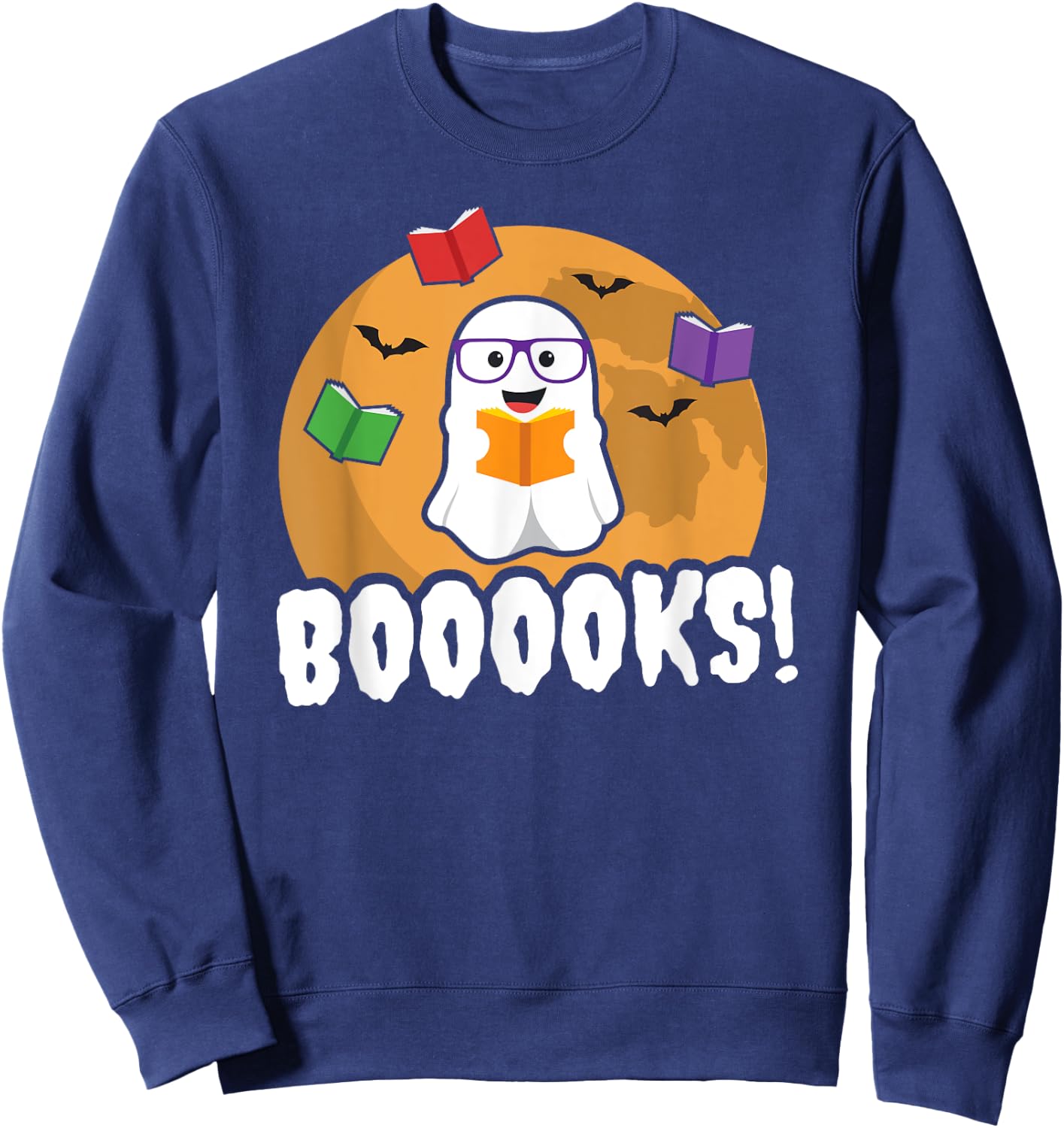 Booooks Ghost T Shirt Boo Read Books Library Gift Funny Sweatshirt - Sweatshirt | Navy