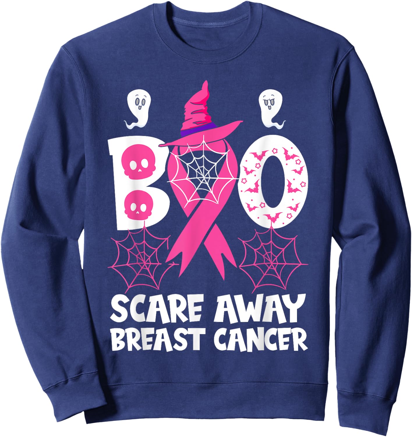 Breast Cancer Halloween Party Pink Ribbon Witch Survivor Sweatshirt - Sweatshirt | Navy