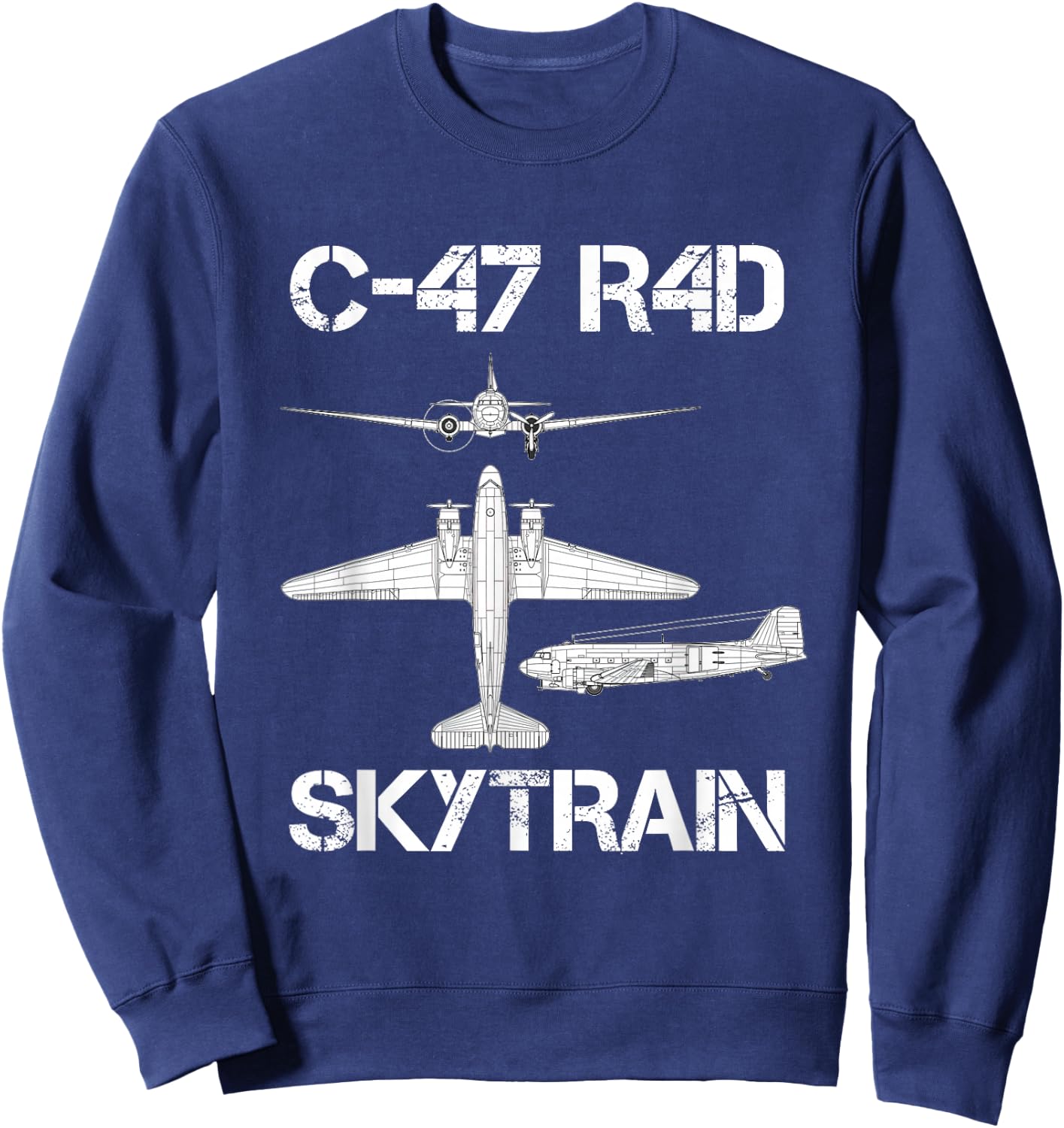 C-47 R4D Skytrain Transport Plane Aircraft WW2 Airplane Sweatshirt - Sweatshirt | Navy