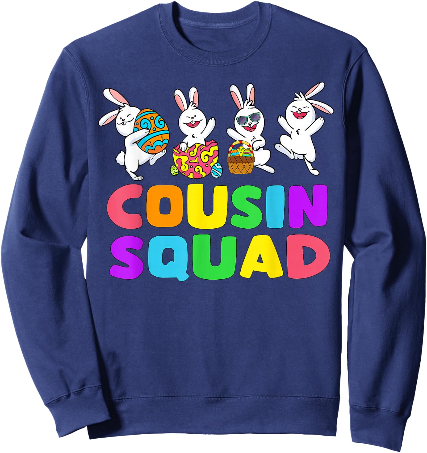 Easter Cousin Crew Squad Boys Cute Rabbits Easter Bunny Eggs Sweatshirt - Sweatshirt | Navy