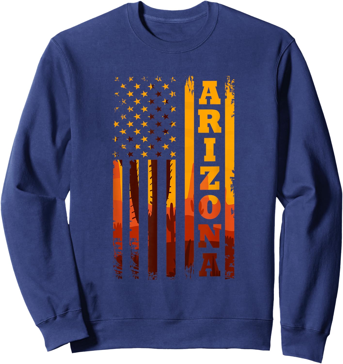 Arizona American Flag Landscape Cactus Patriotic Sweatshirt - Sweatshirt | Navy