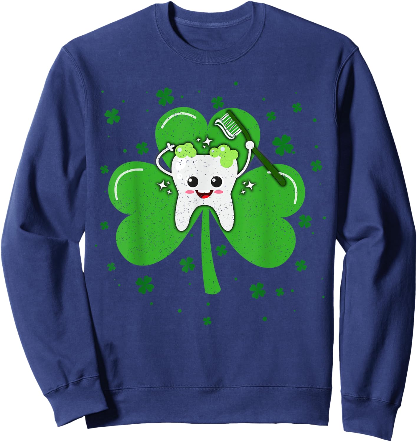Teeth Dentist St. Patrick's Day Shamrock Leaf Tooth Dental Sweatshirt - Sweatshirt | Navy