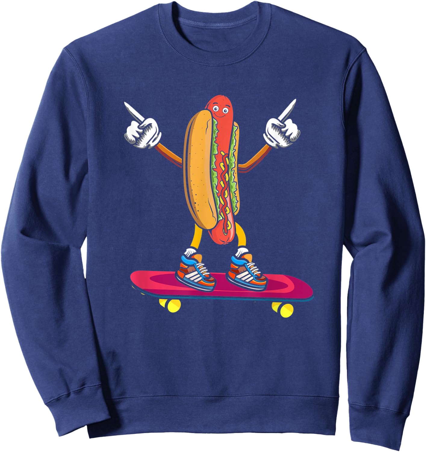 Hot Dog on a Skateboard, Skateboarder Skater Hotdog Foodie Sweatshirt - Sweatshirt | Navy