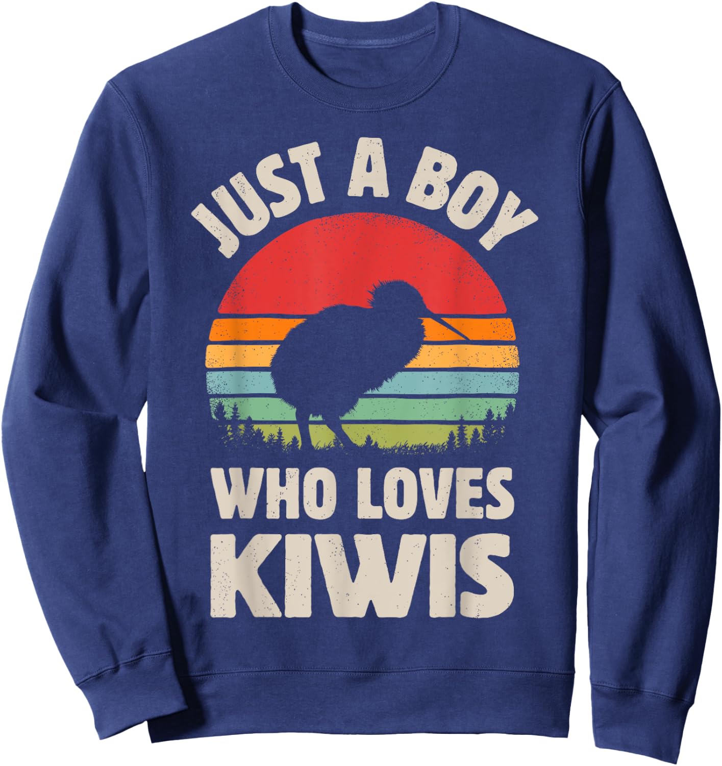 Kiwi Just A Boy Who Loves Kiwis Bird Retro Vintage Sunset Sweatshirt - Sweatshirt | Navy