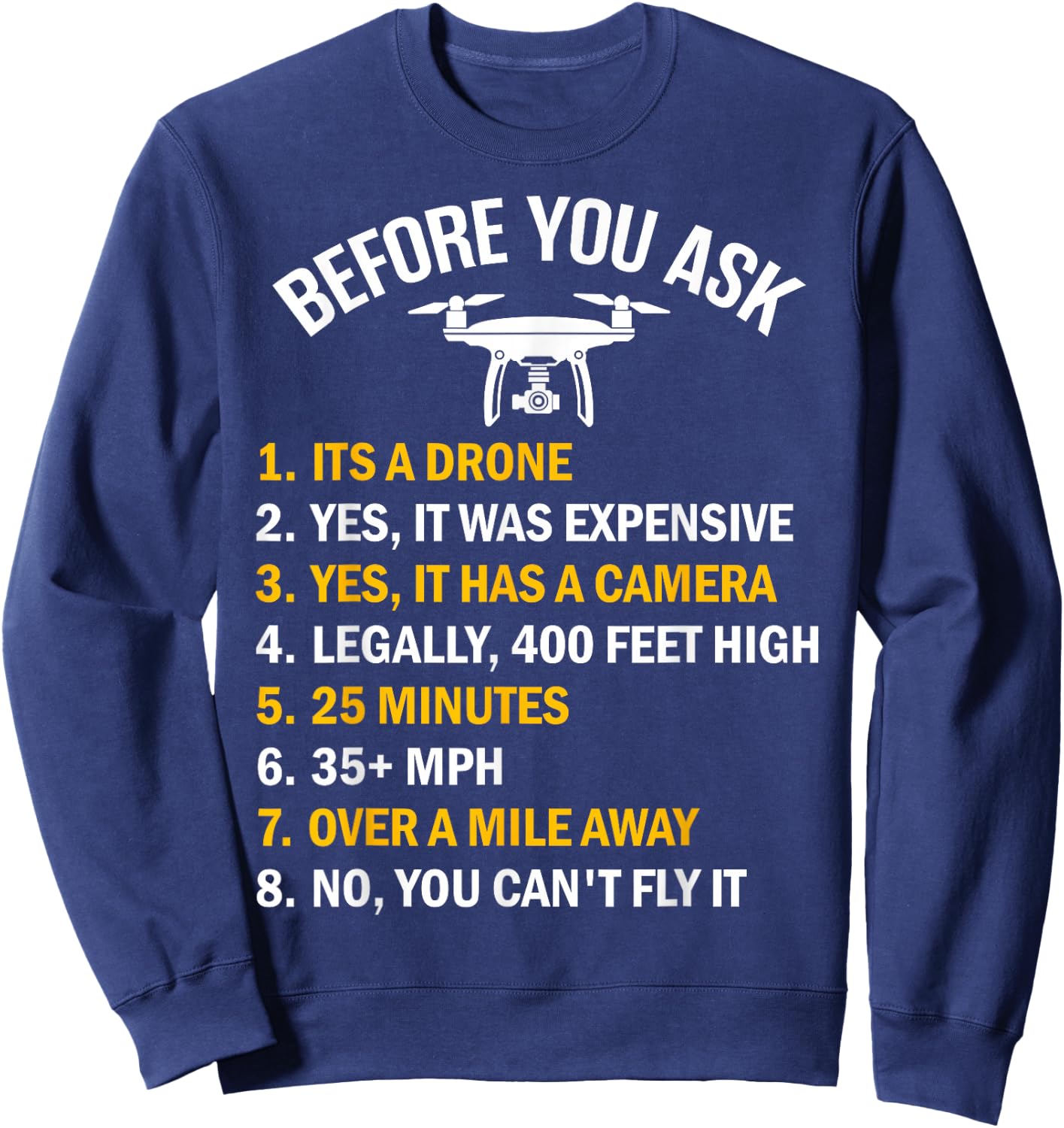 "Before You Ask" Funny Drone Design Sweatshirt - Sweatshirt | Navy