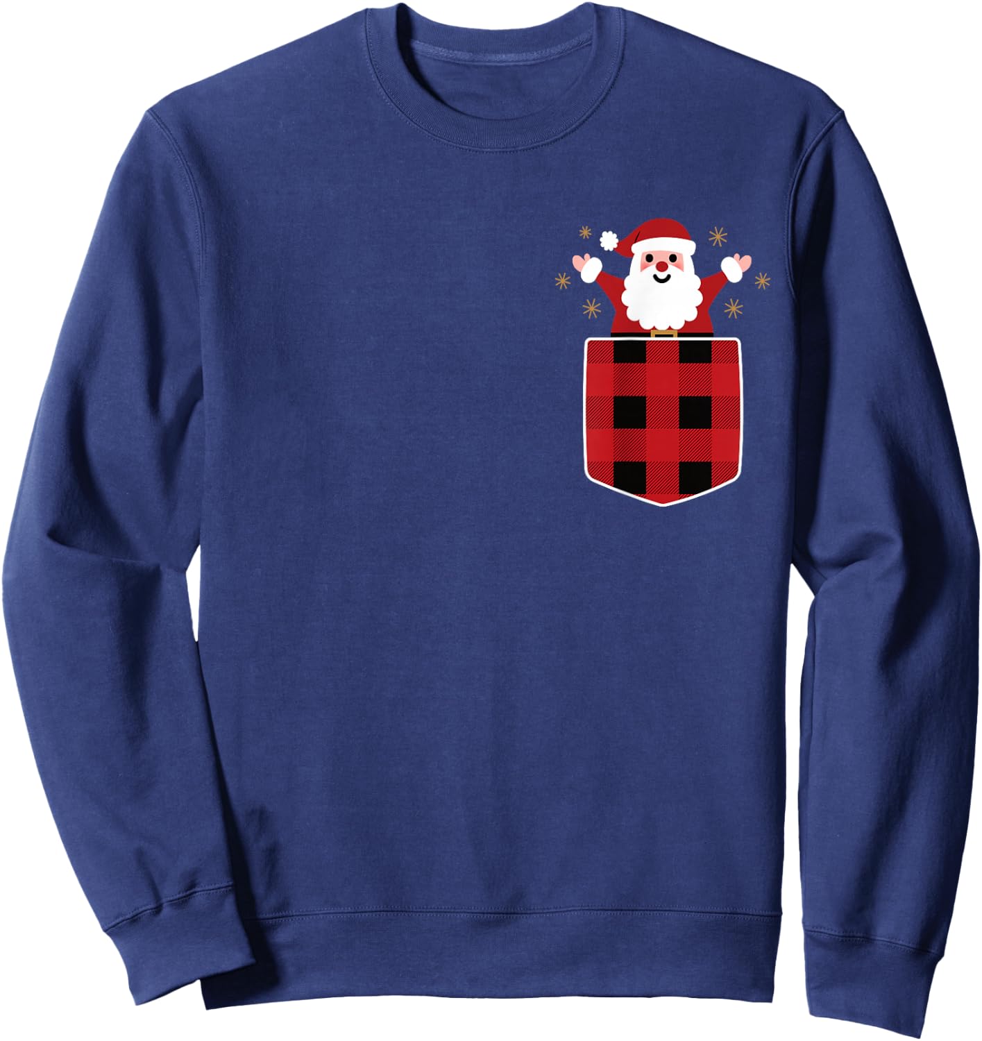 Santa Claus In Red & Black Buffalo Plaid Pocket Christmas Sweatshirt - Sweatshirt | Navy