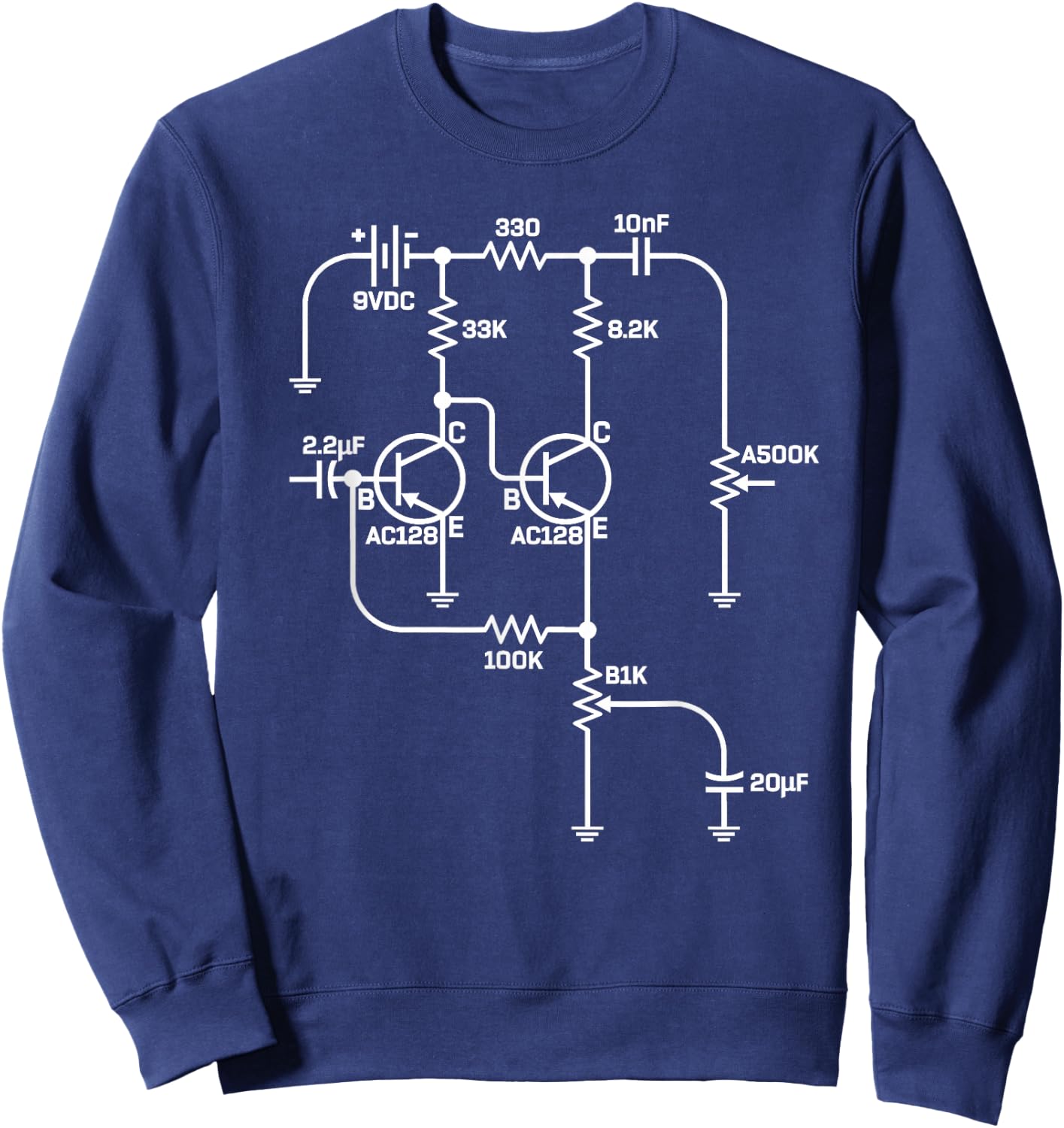 Fuzz Pedal Schematic Circuit Handwired Musician Gift Sweatshirt - Sweatshirt | Navy