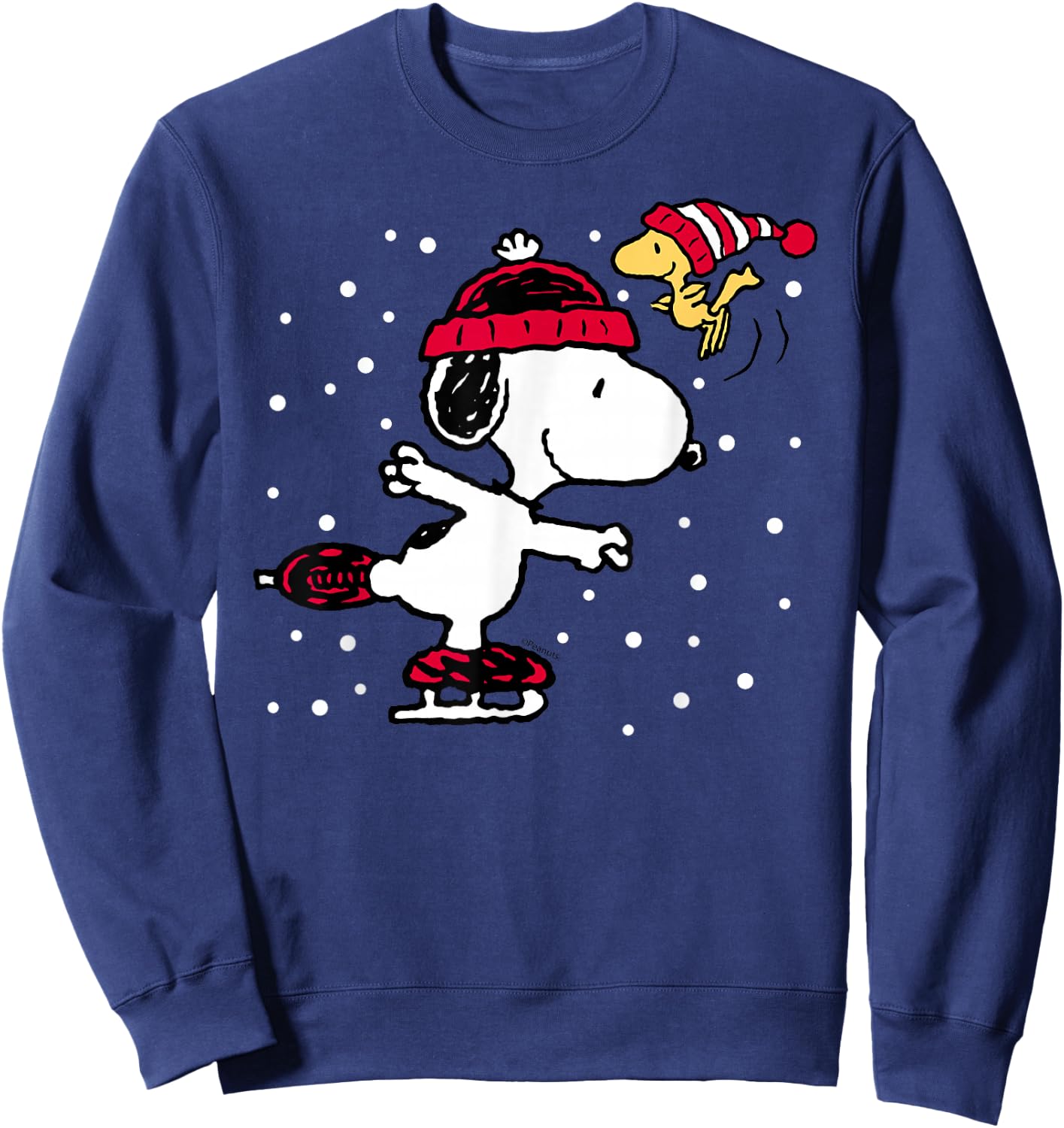 Peanuts Snoopy and Woodstock Skate Holiday Short Sleeve Sweatshirt - Sweatshirt | Navy