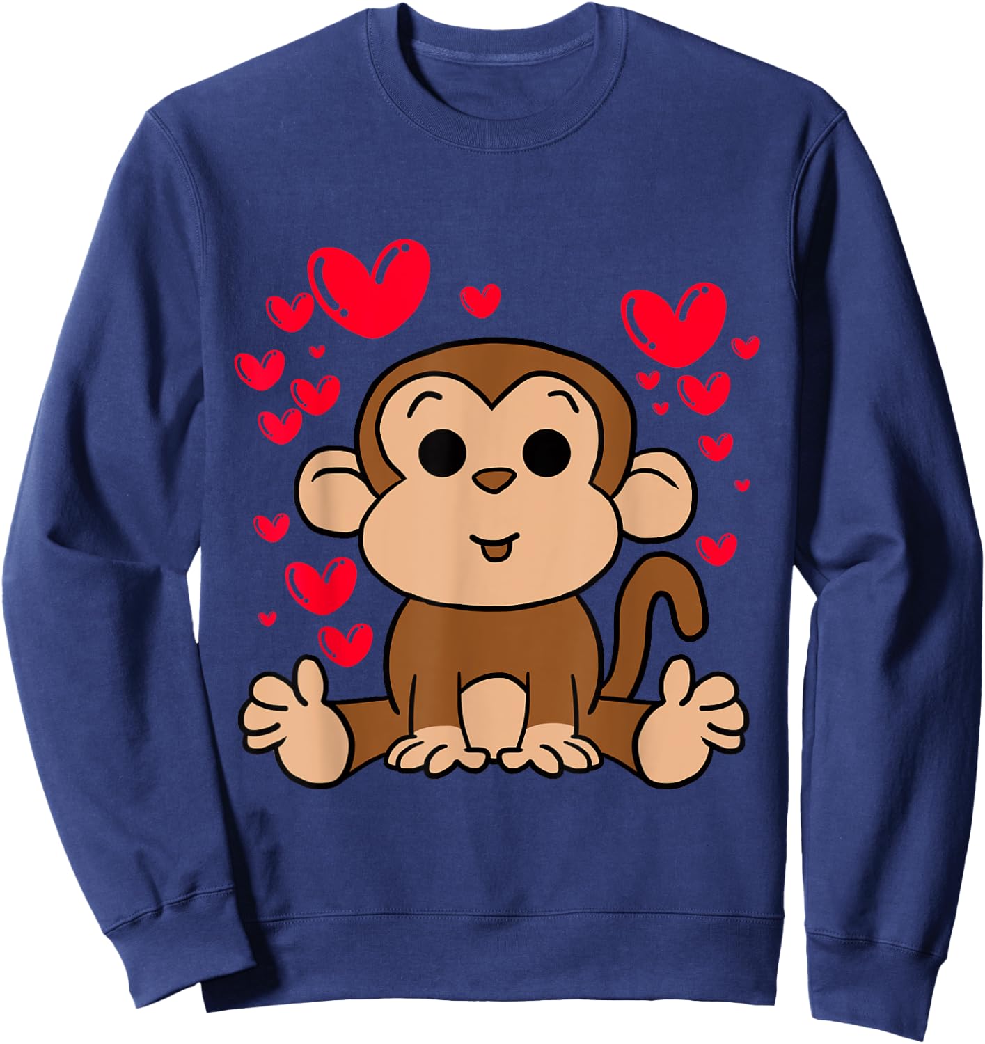 Monkey Love Valentines Day Cute Hearts Romantic Animals Sweatshirt - Sweatshirt | Navy