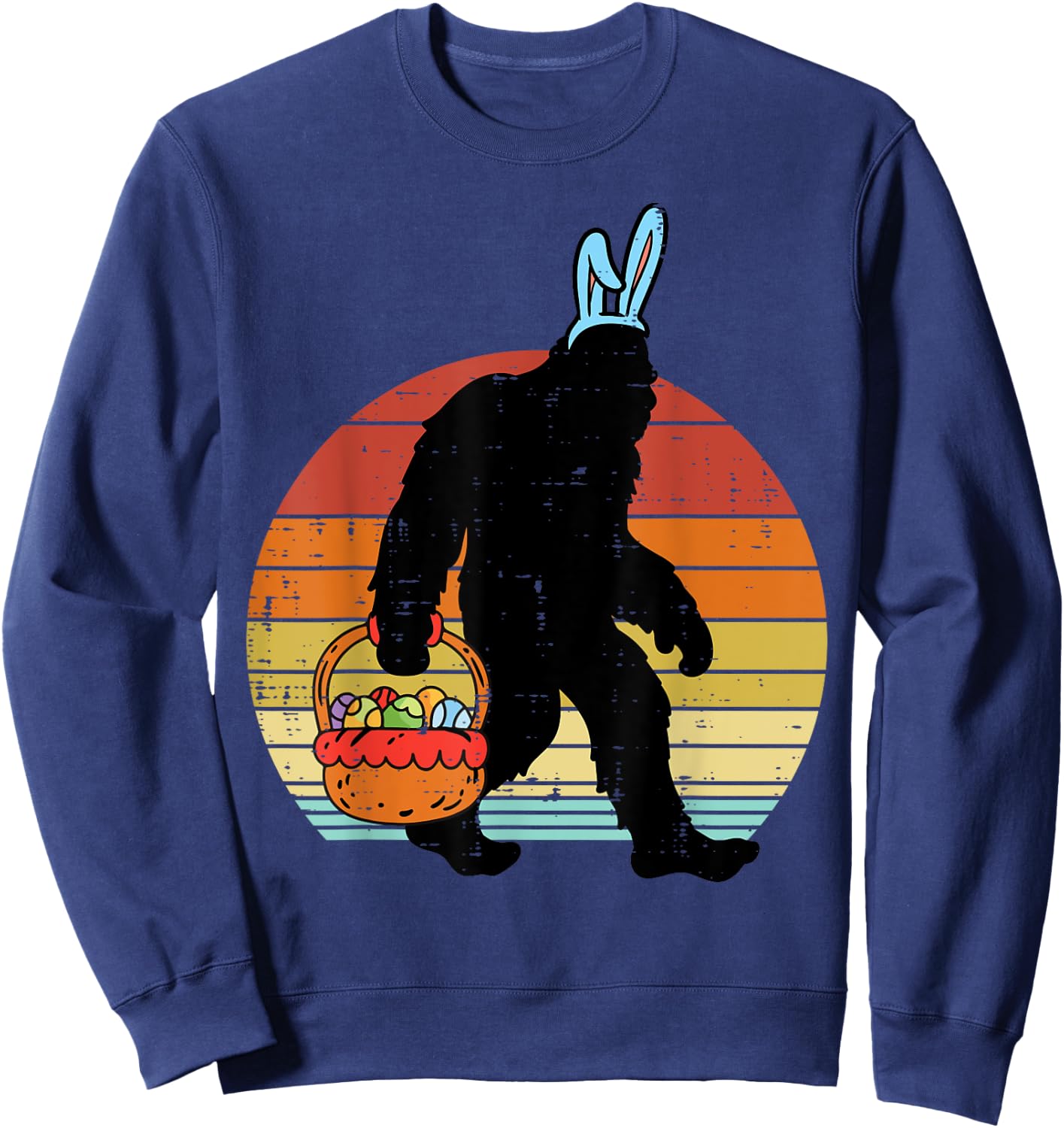 Bigfoot Sasquatch Bunny Easter Eggs Retro Men Women Kids Sweatshirt - Sweatshirt | Navy