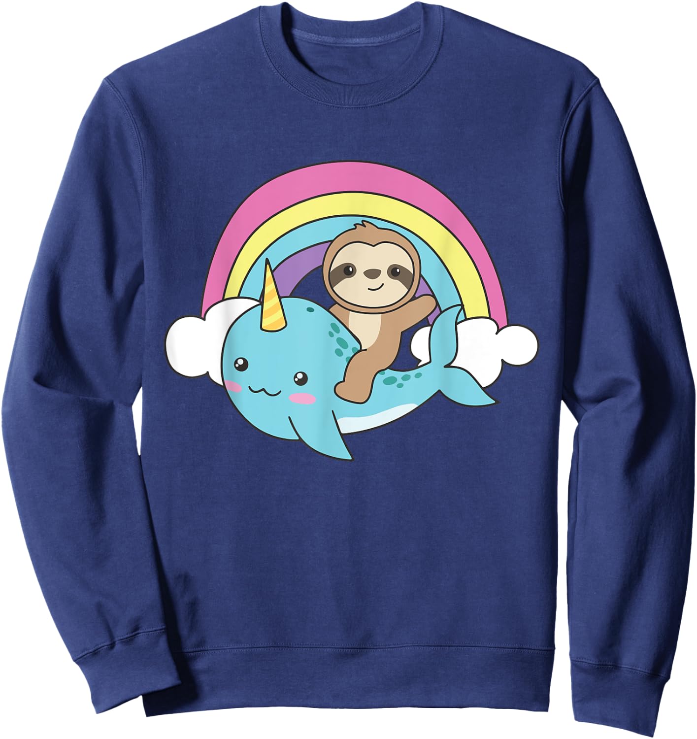 Narwhal Cute Sloth Ocean Unicorn Kawaii Narwhals Sweatshirt - Sweatshirt | Navy