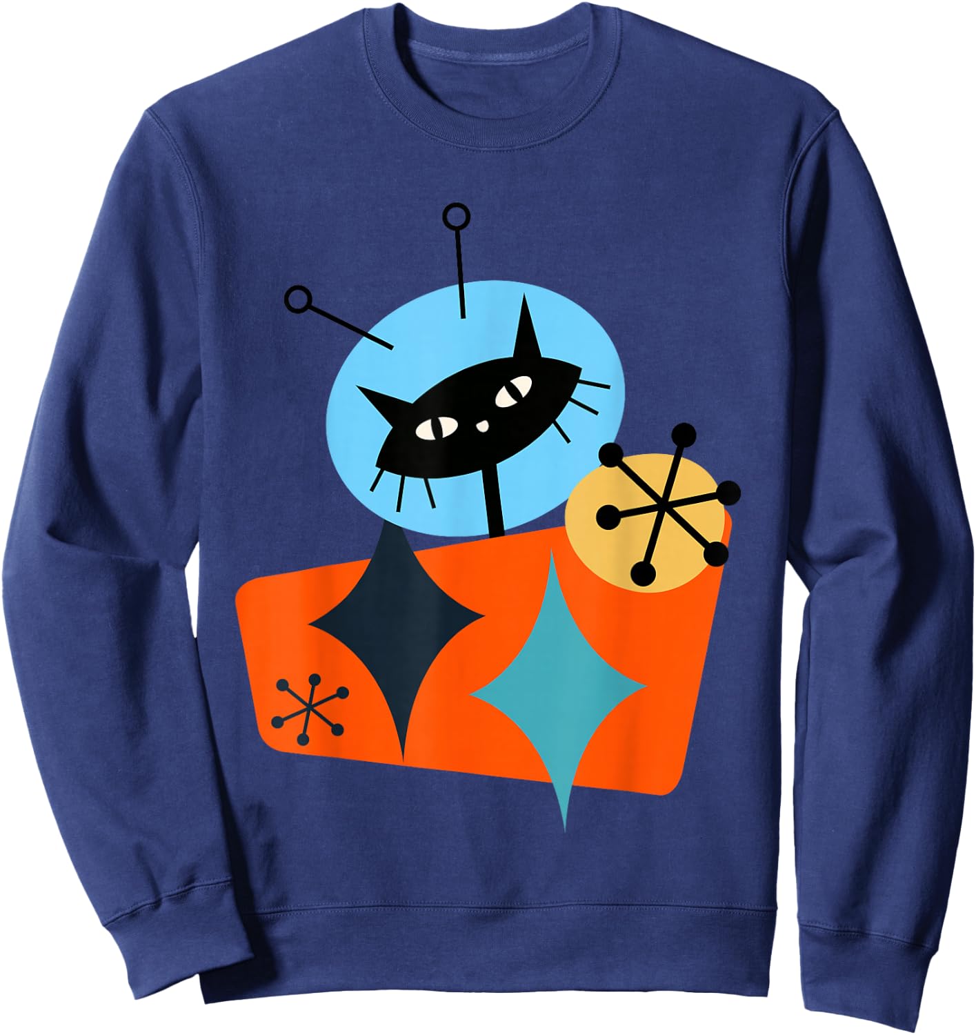 Cat Astronaut Space Retro Atomic Age Mid-Century Modern Sweatshirt - Sweatshirt | Navy