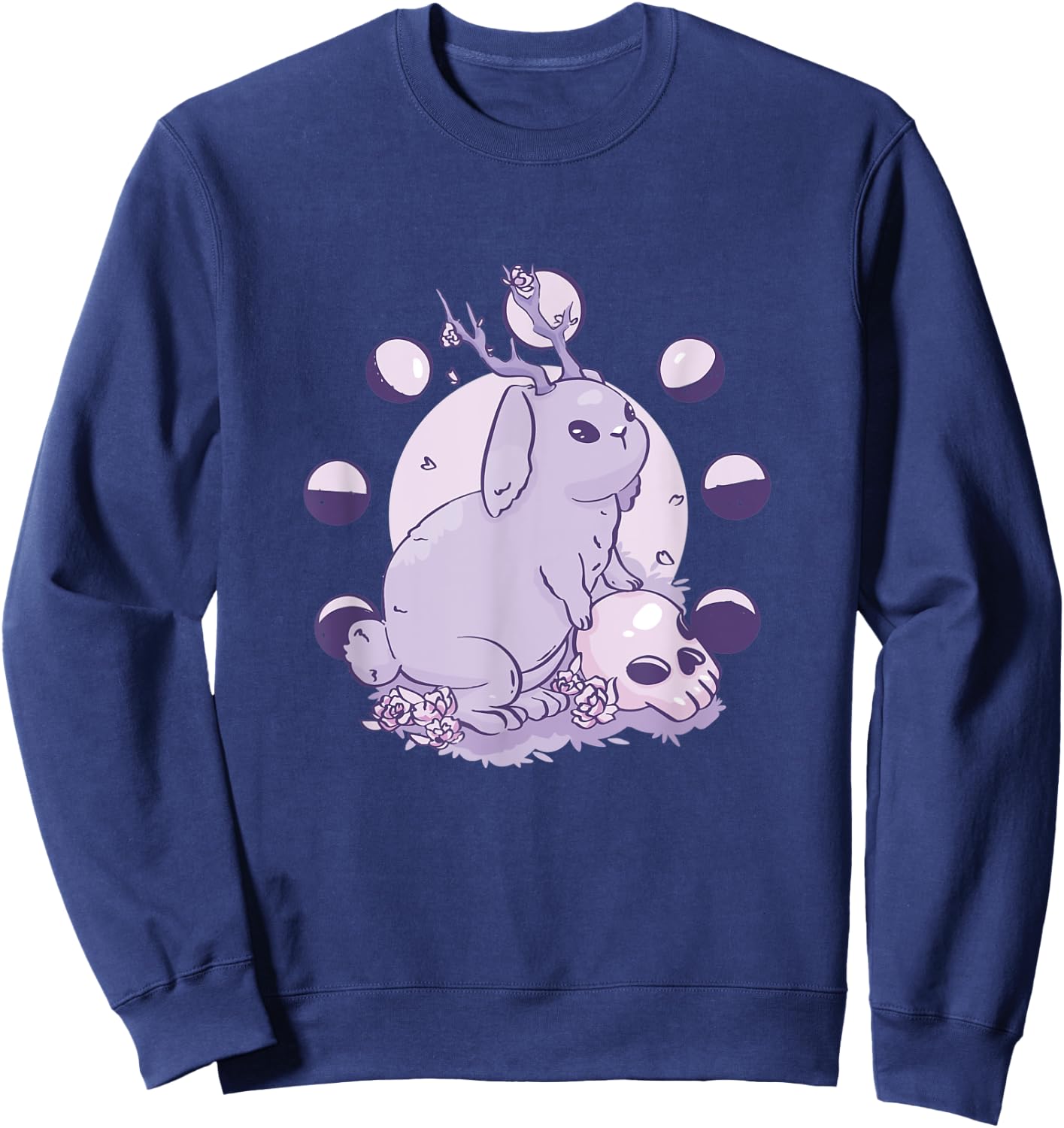 Occult moon phases deer rabbit myth skull Sweatshirt - Sweatshirt | Navy