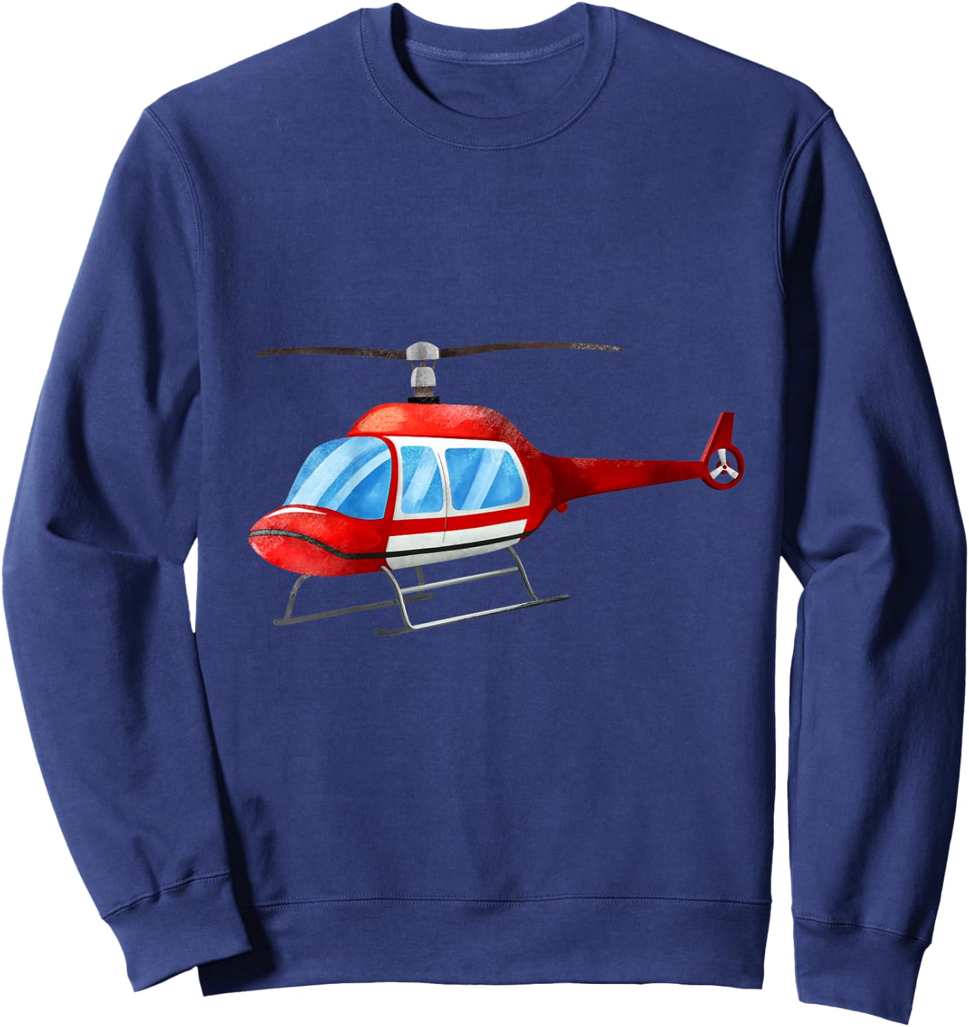 Kids Watercolor Red Helicopter Plane Construction Sweatshirt - Sweatshirt | Navy