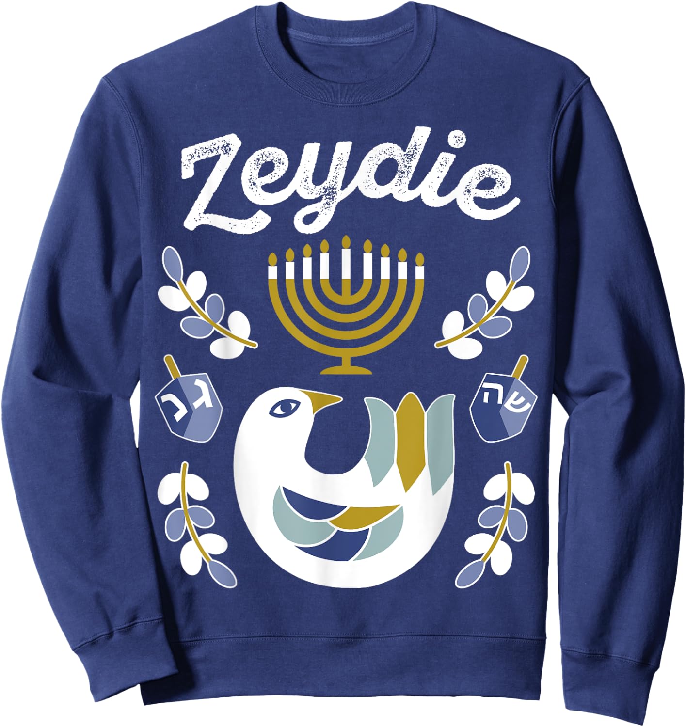 Matching Family Hanukkah Pajama Top Dreidel & Menorah Zeydie Sweatshirt - Sweatshirt | Navy