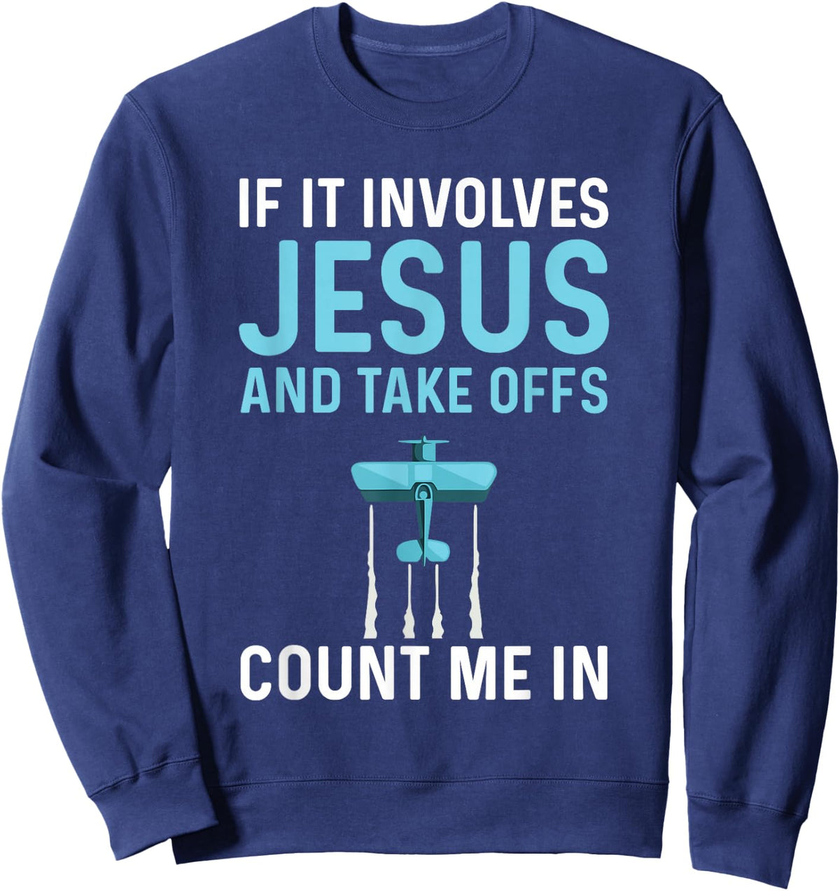Airplane Pilot & Jesus Design Men's Black Cotton , Small, Short Sleeve, , Classic Fit, Modern Style, Aviation Theme, Casual Lifestyle, Perfect for Pilots & Aviation Enthusiasts Sweatshirt - Sweatshirt | Navy