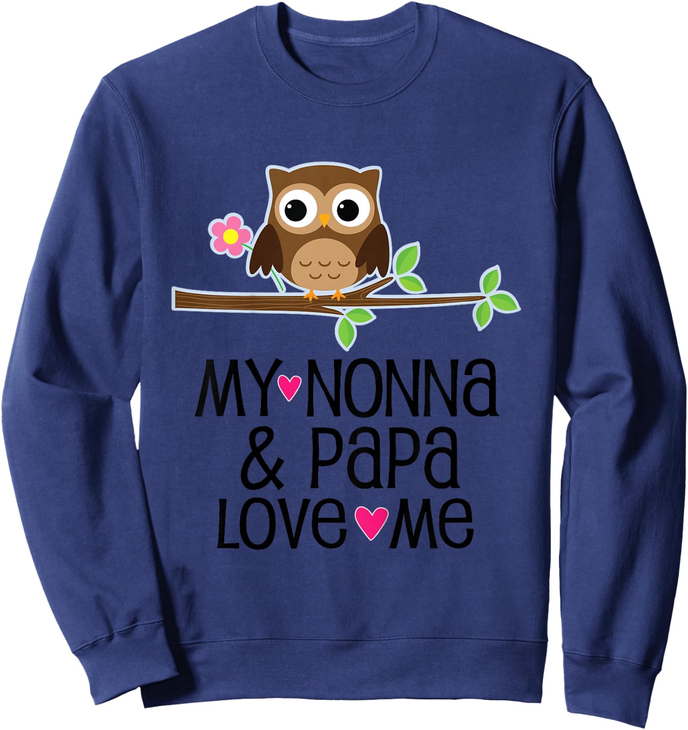 Kids My Nonna and Papa Love Me Grandchild Owl Sweatshirt - Sweatshirt | Navy