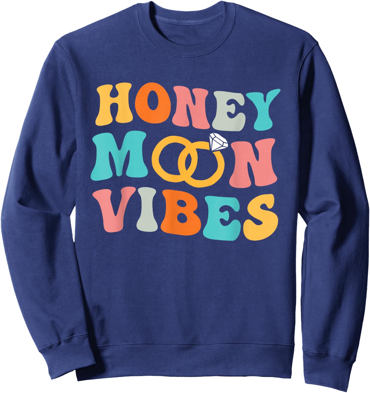 Honeymoon Vibes Retro Groovy Vintage Just Married Couple Sweatshirt - Sweatshirt | Navy