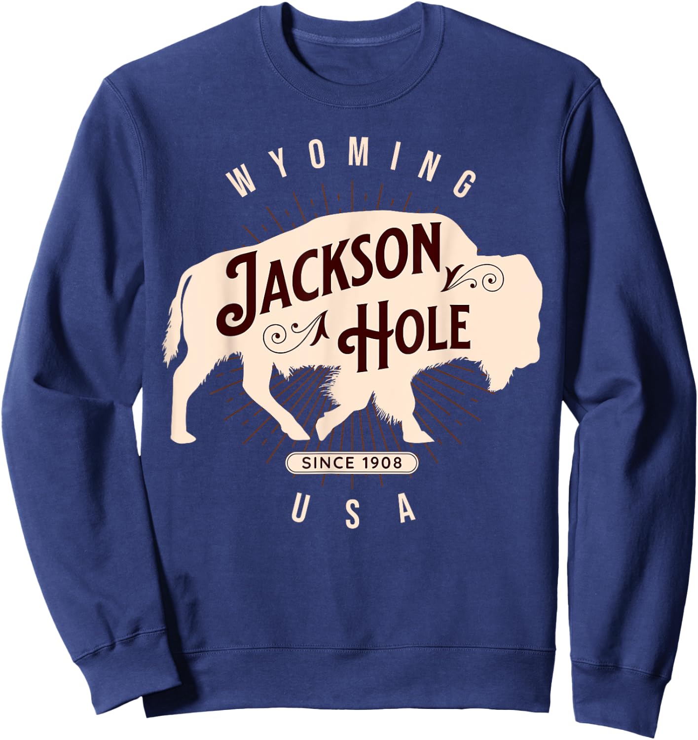 Jackson Hole Wyoming Buffalo Nature Outdoors Vintage Sweatshirt - Sweatshirt | Navy